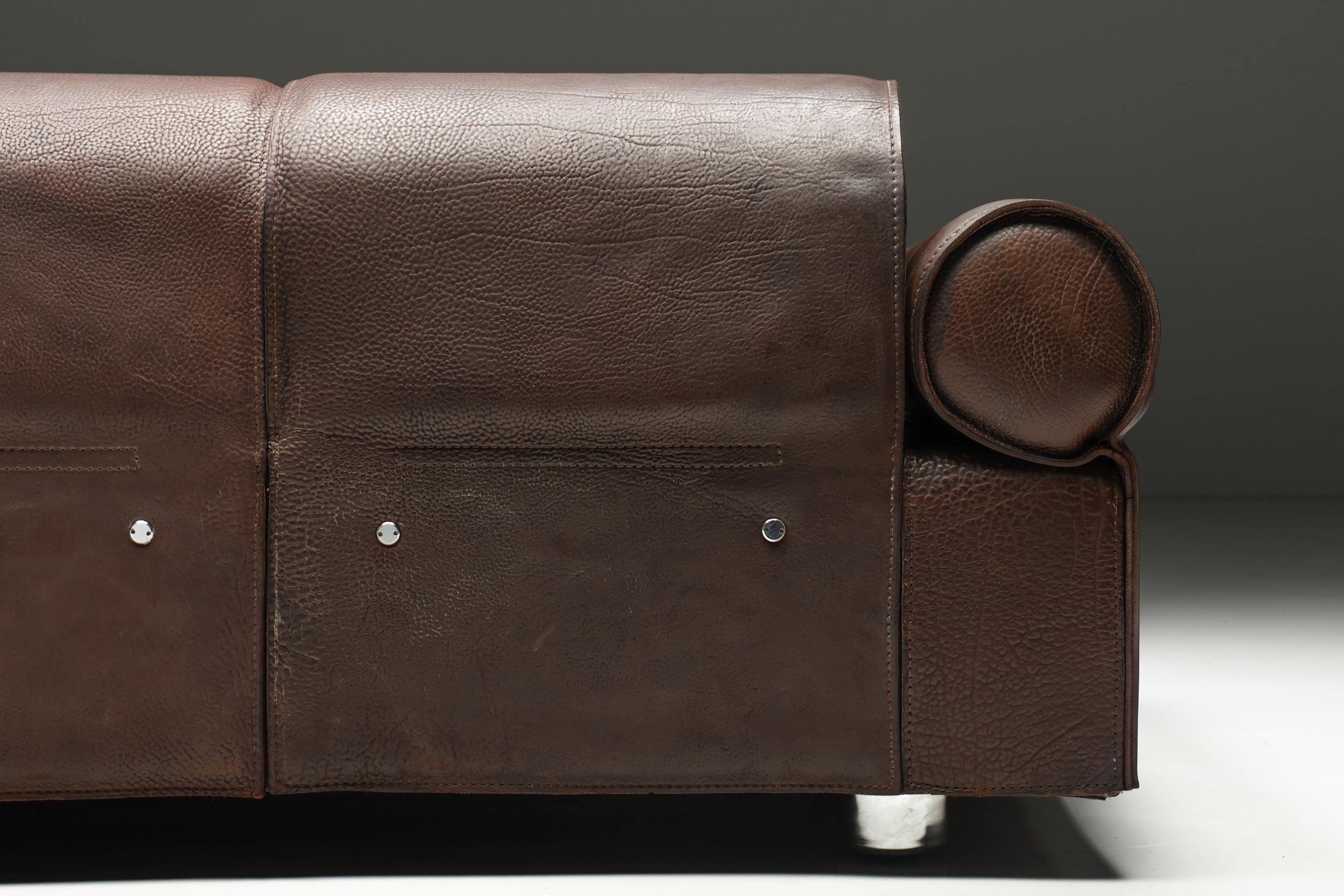 Marzio Cecchi Brown Buffalo Leather Sofa, Italy, 1970s For Sale 5