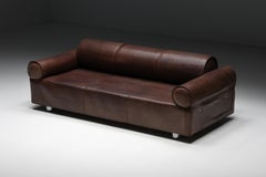 Marzio Cecchi Brown Buffalo Leather Sofa, Italy, 1970s