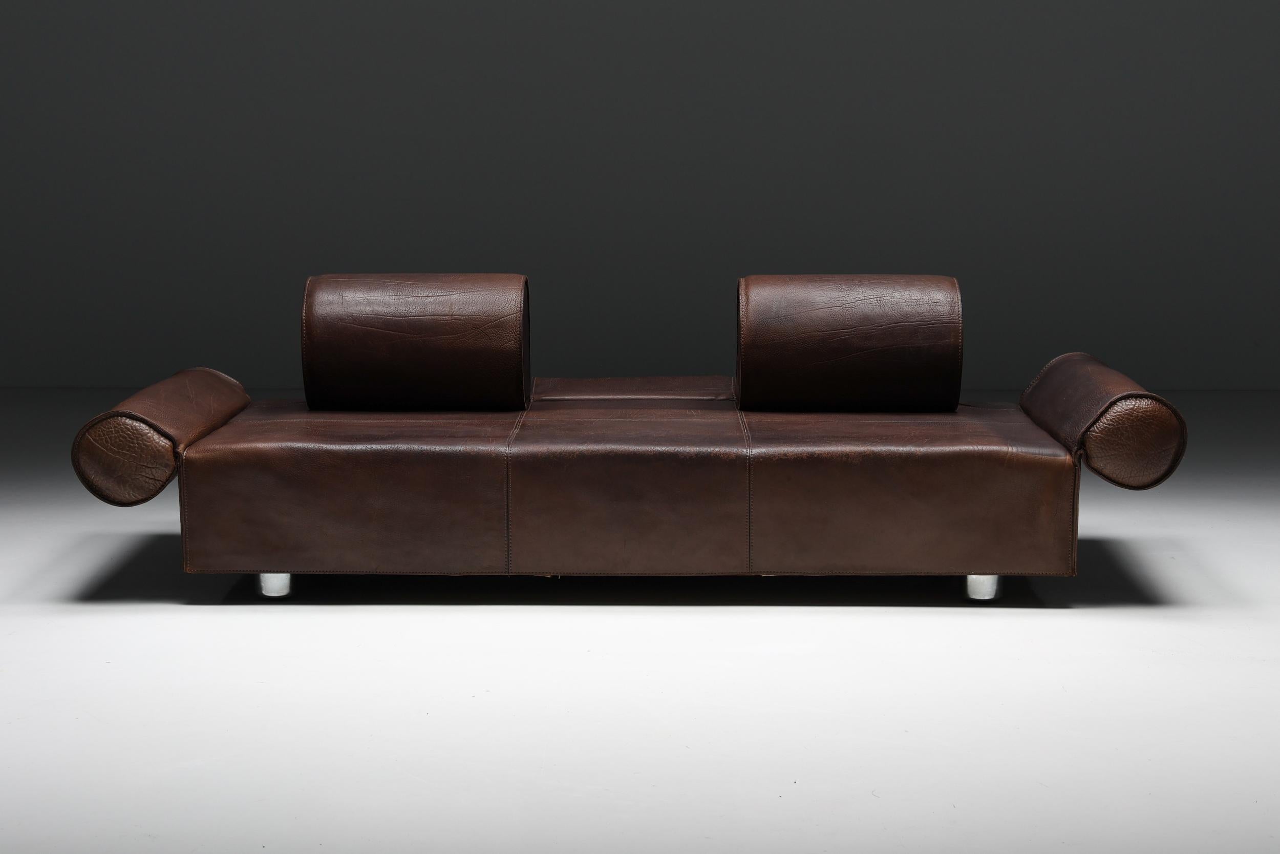 Mid-Century Modern Marzio Cecchi Brown Buffalo Leather Sofa, Italy, 1970s For Sale