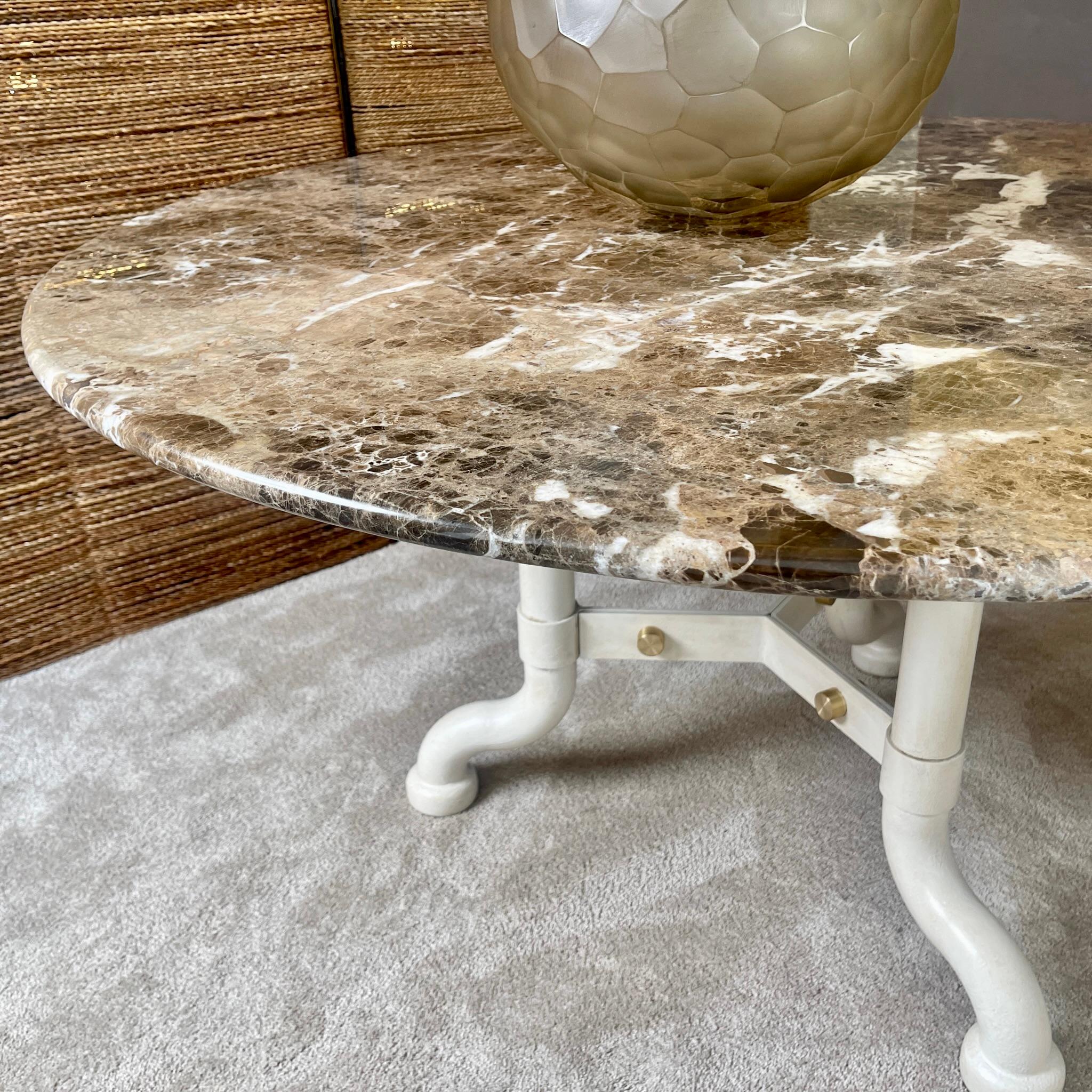 Marzio Cecchi Chestnut Emperor Marble & White Iron w/ Brass Details Round Table For Sale 7