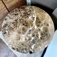 Marzio Cecchi Chestnut Emperor Marble & White Iron w/ Brass Details Round Table