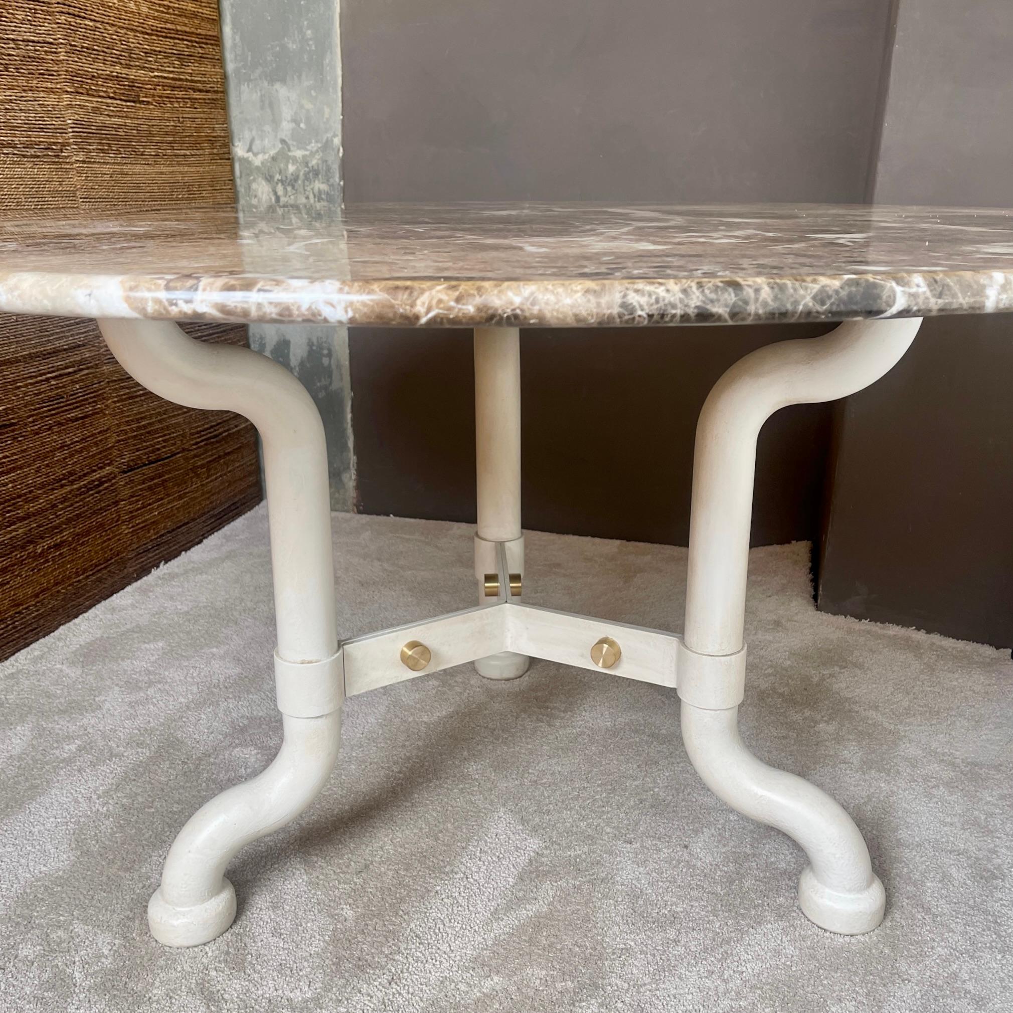 Marzio Cecchi Chestnut Emperor Marble & White Iron w/ Brass Details Round Table For Sale 2