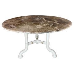 Marzio Cecchi Chestnut Emperor Marble & White Iron w/ Brass Details Round Table