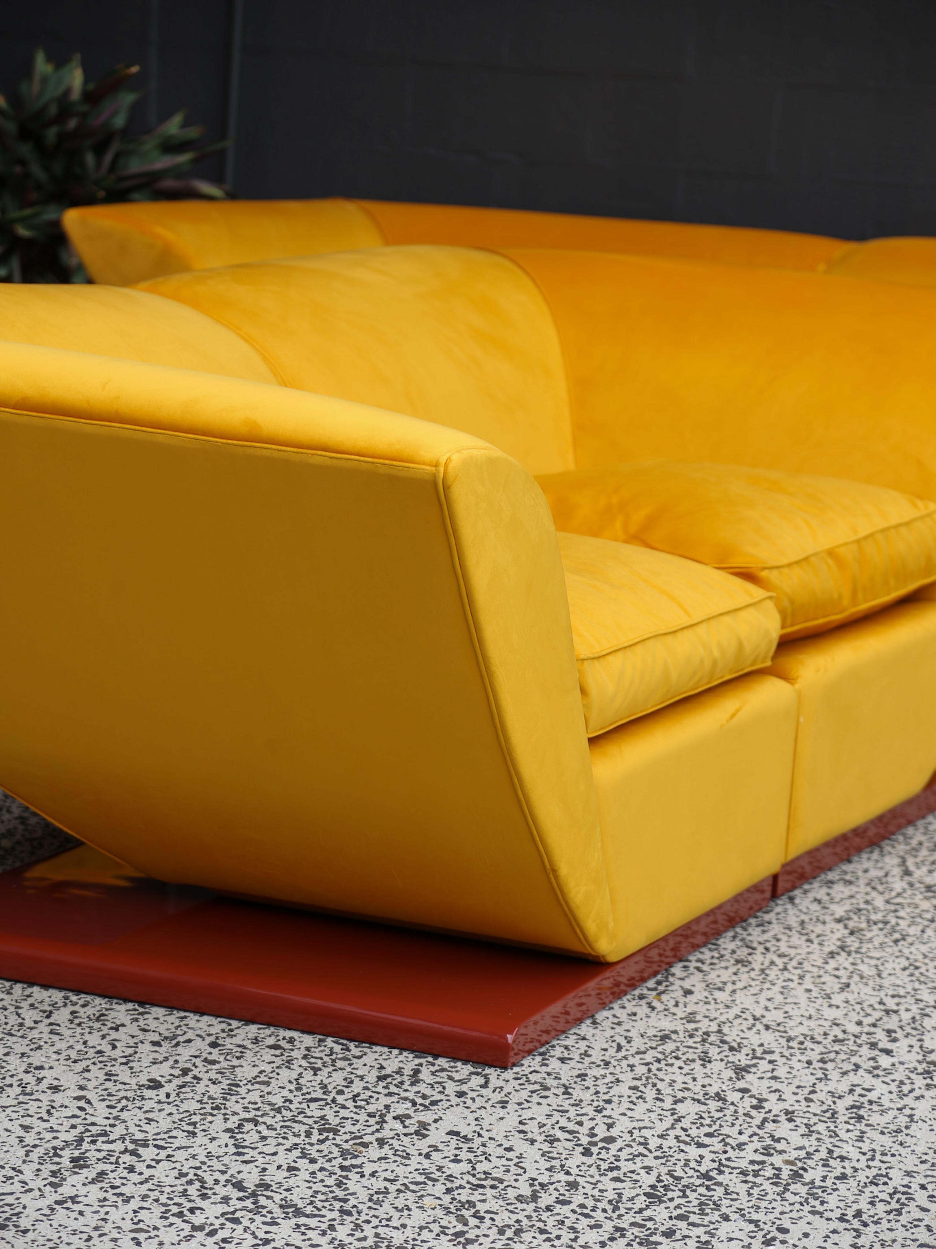 One of one custom piece. Museum piece 
This extraordinary Marzio Cecchi sofa and lounge chair set embodies the daring creativity of 1970s Italian modernist design. A master of form and function, Cecchi crafted furniture that blurred the lines