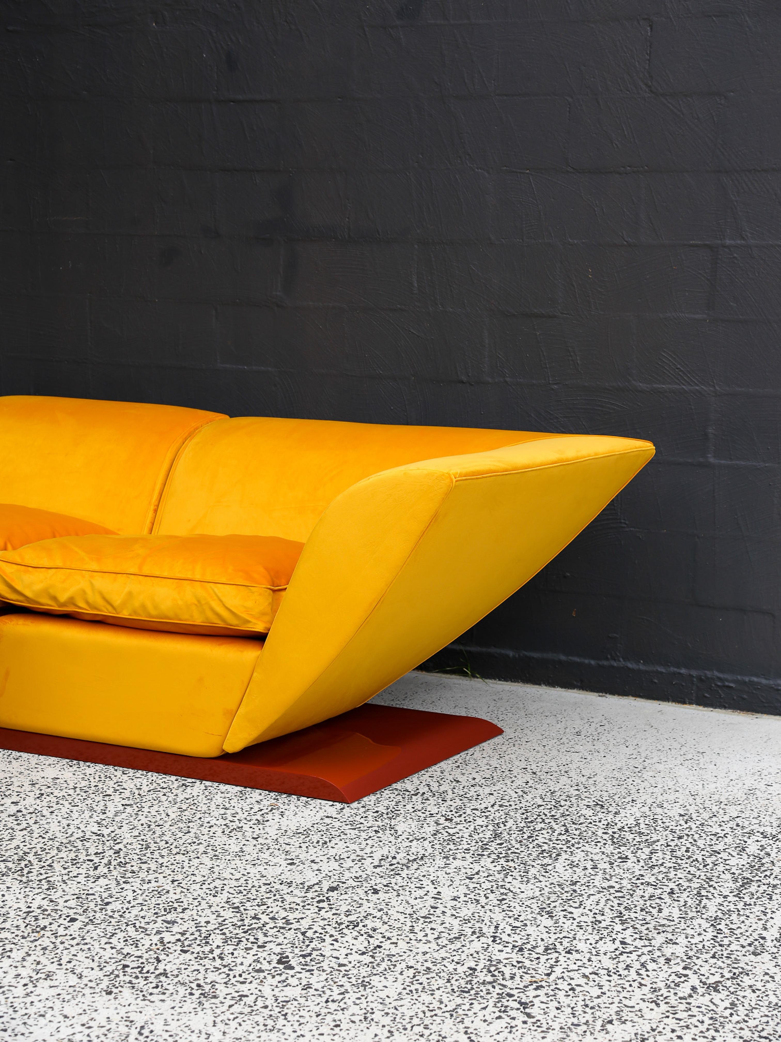One of one custom piece. Museum piece 
This extraordinary Marzio Cecchi sofa and lounge chair set embodies the daring creativity of 1970s Italian modernist design. A master of form and function, Cecchi crafted furniture that blurred the lines