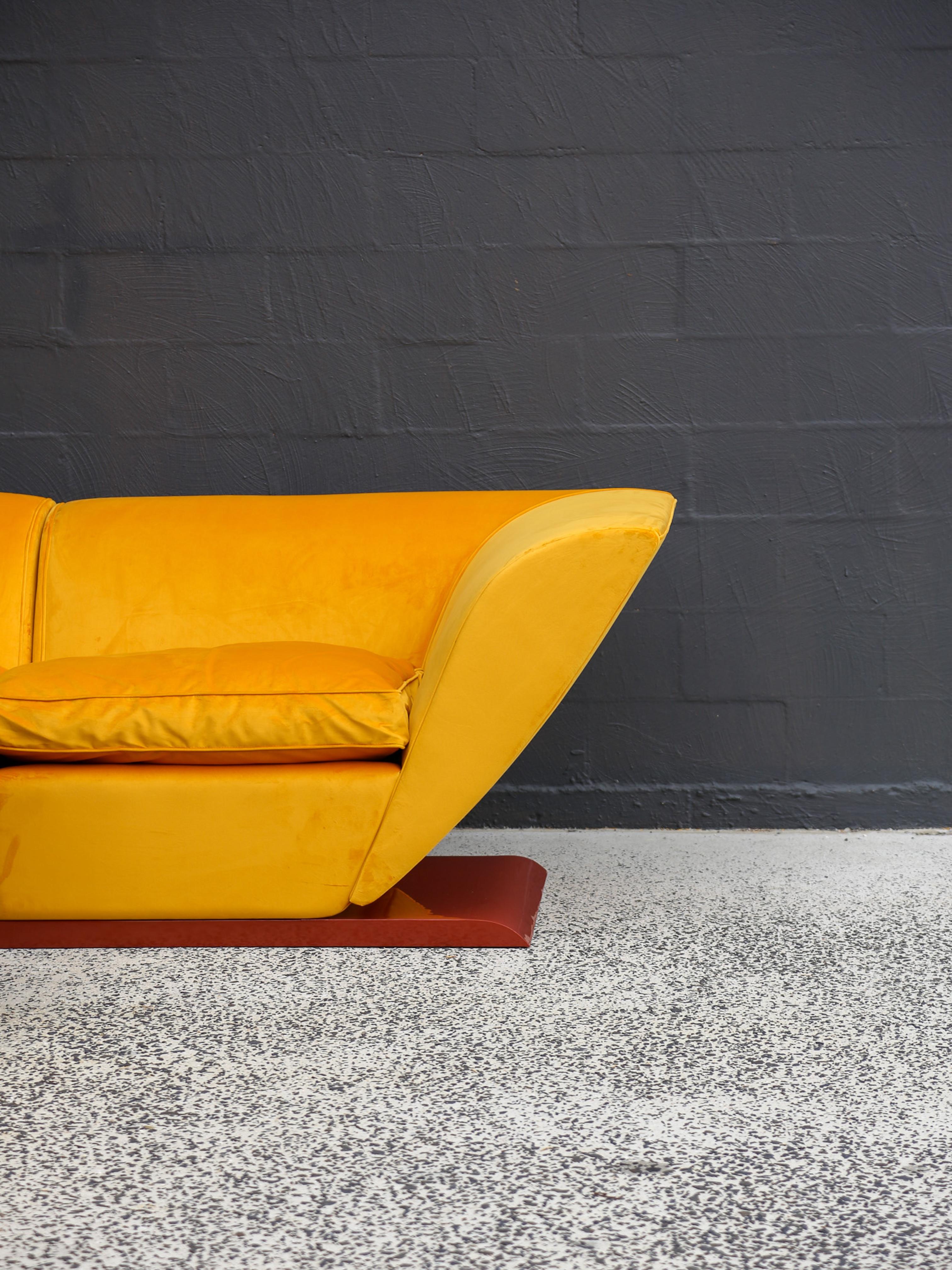 Marzio Cecchi Custom Floating Five Seater Sofa in Mustard Yellow Velvet For Sale 13