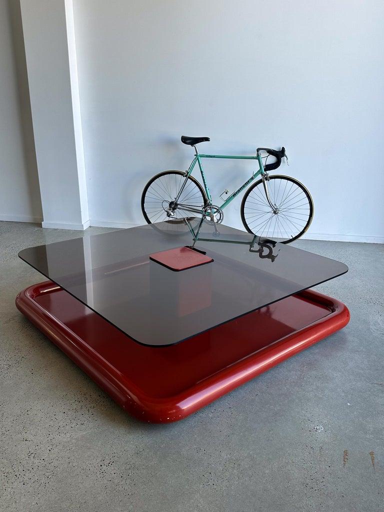 Italian Marzio Cecchi for Studio Most Dark Smoked Glass Square Floating Coffee Table For Sale