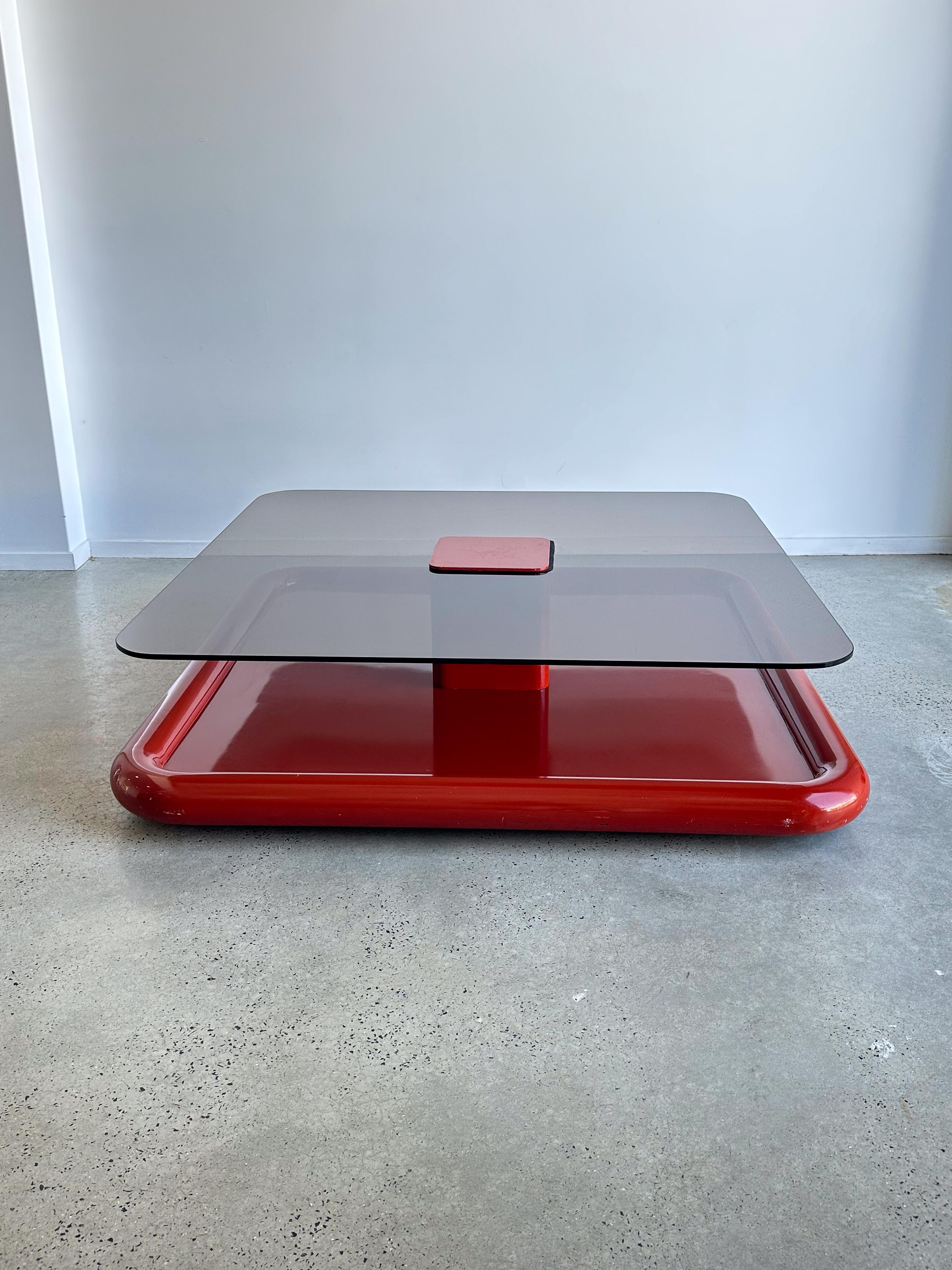 Italian Marzio Cecchi for Studio Most Dark Smoked Glass Square Floating Coffee Table  For Sale