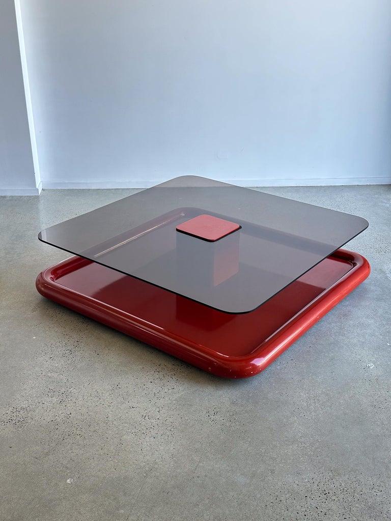 Marzio Cecchi for Studio Most Dark Smoked Glass Square Floating Coffee Table For Sale 2