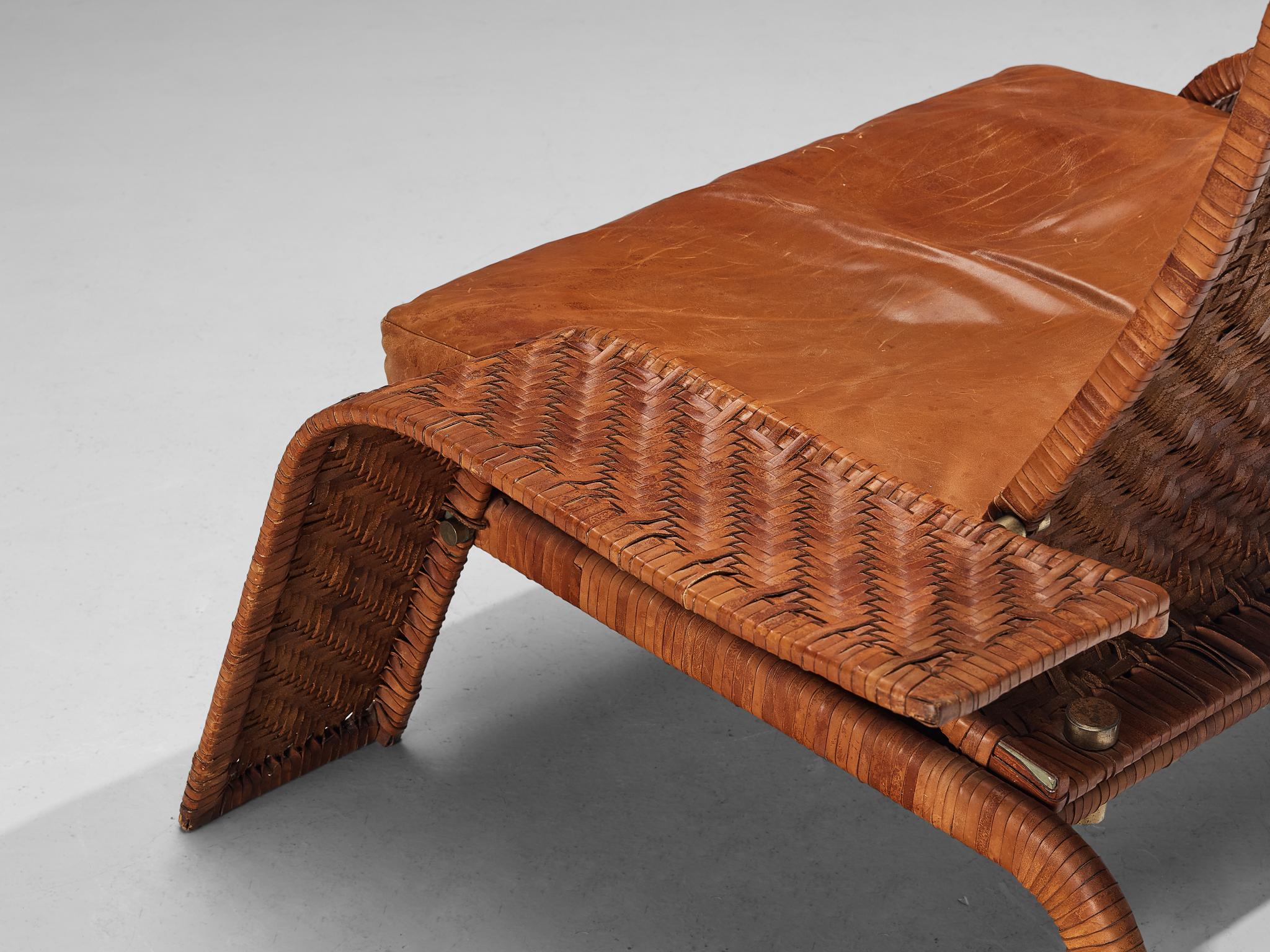 Marzio Cecchi for Studio Most Lounge Chair in Woven Cognac Leather  For Sale 3