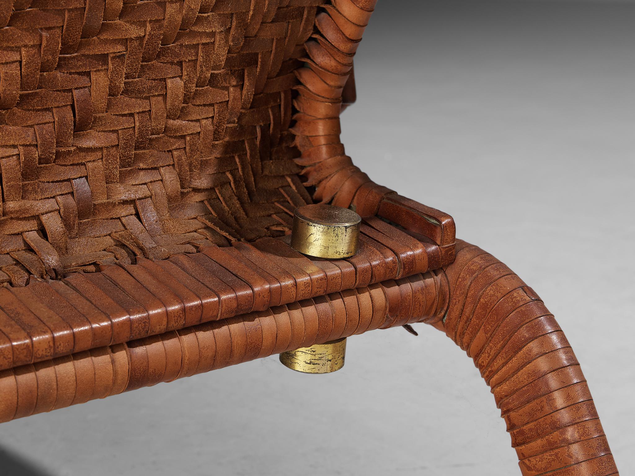 Marzio Cecchi for Studio Most Lounge Chair in Woven Cognac Leather  For Sale 4