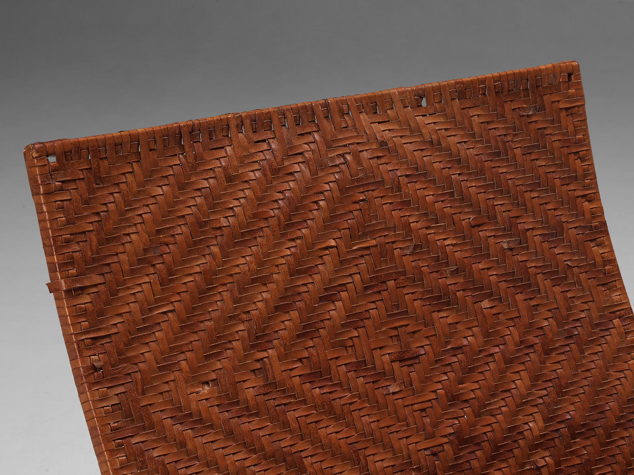 Italian Marzio Cecchi for Studio Most Lounge Chair in Woven Cognac Leather  For Sale