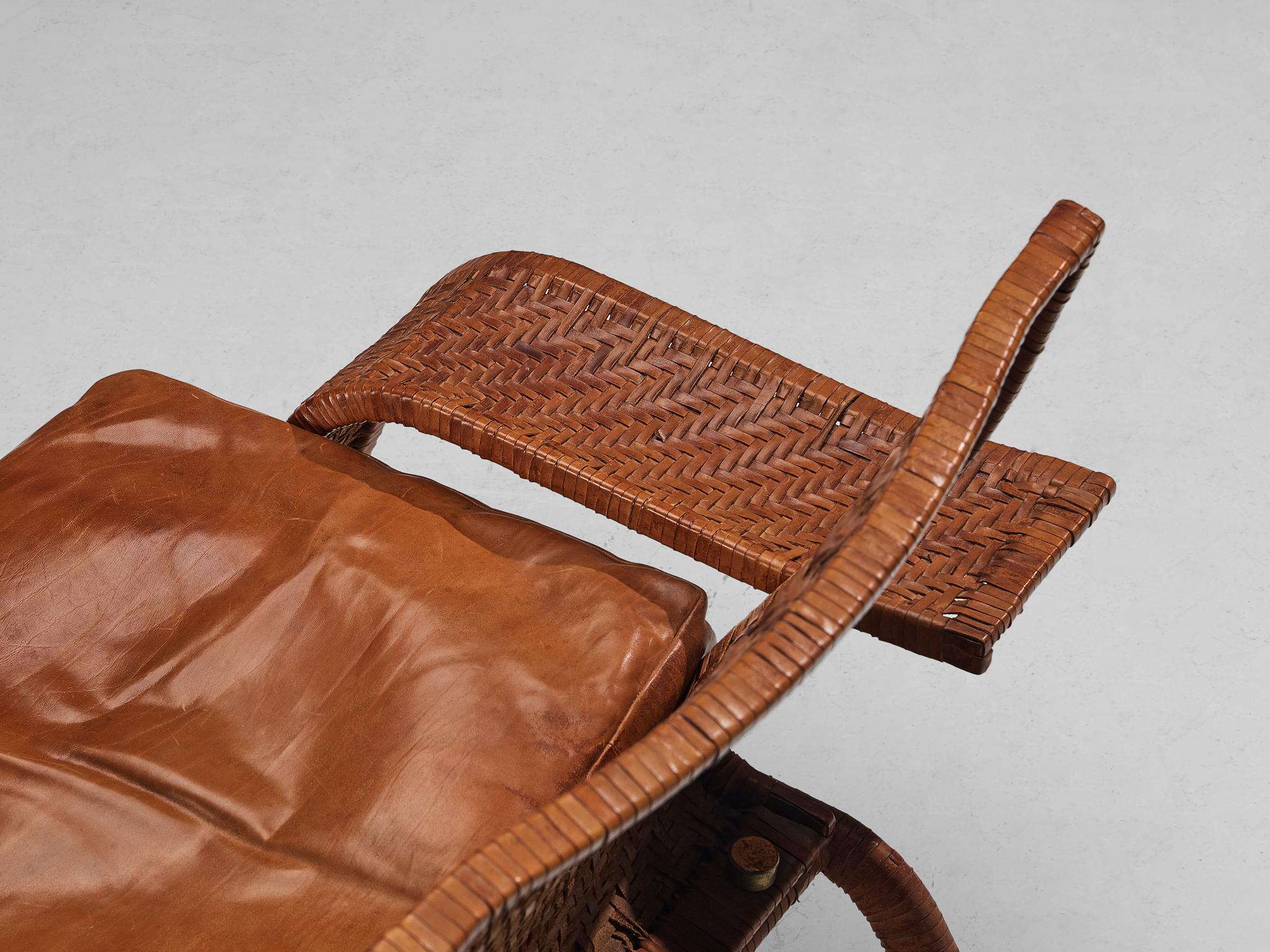 Marzio Cecchi for Studio Most Lounge Chair in Woven Cognac Leather  For Sale 1