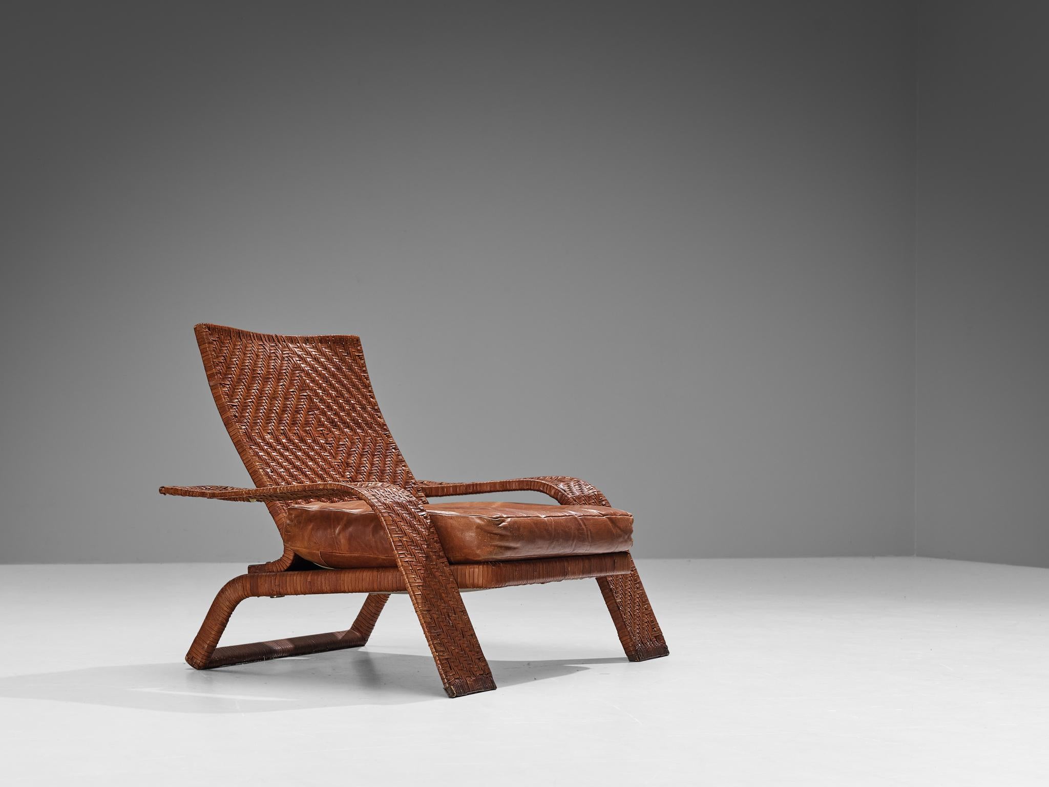 Marzio Cecchi for Studio Most Lounge Chair in Woven Cognac Leather  For Sale 2