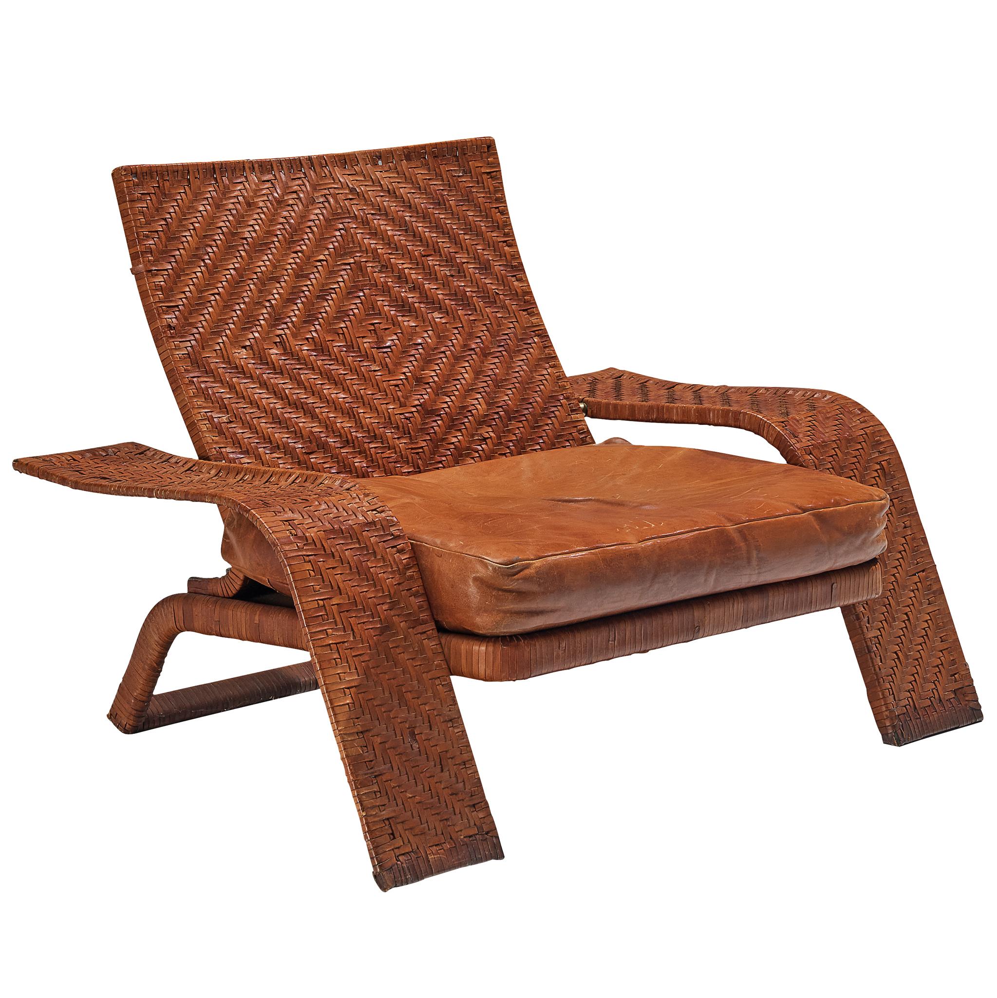 Marzio Cecchi para Studio Most Sillón de cuero coñac tejido en venta