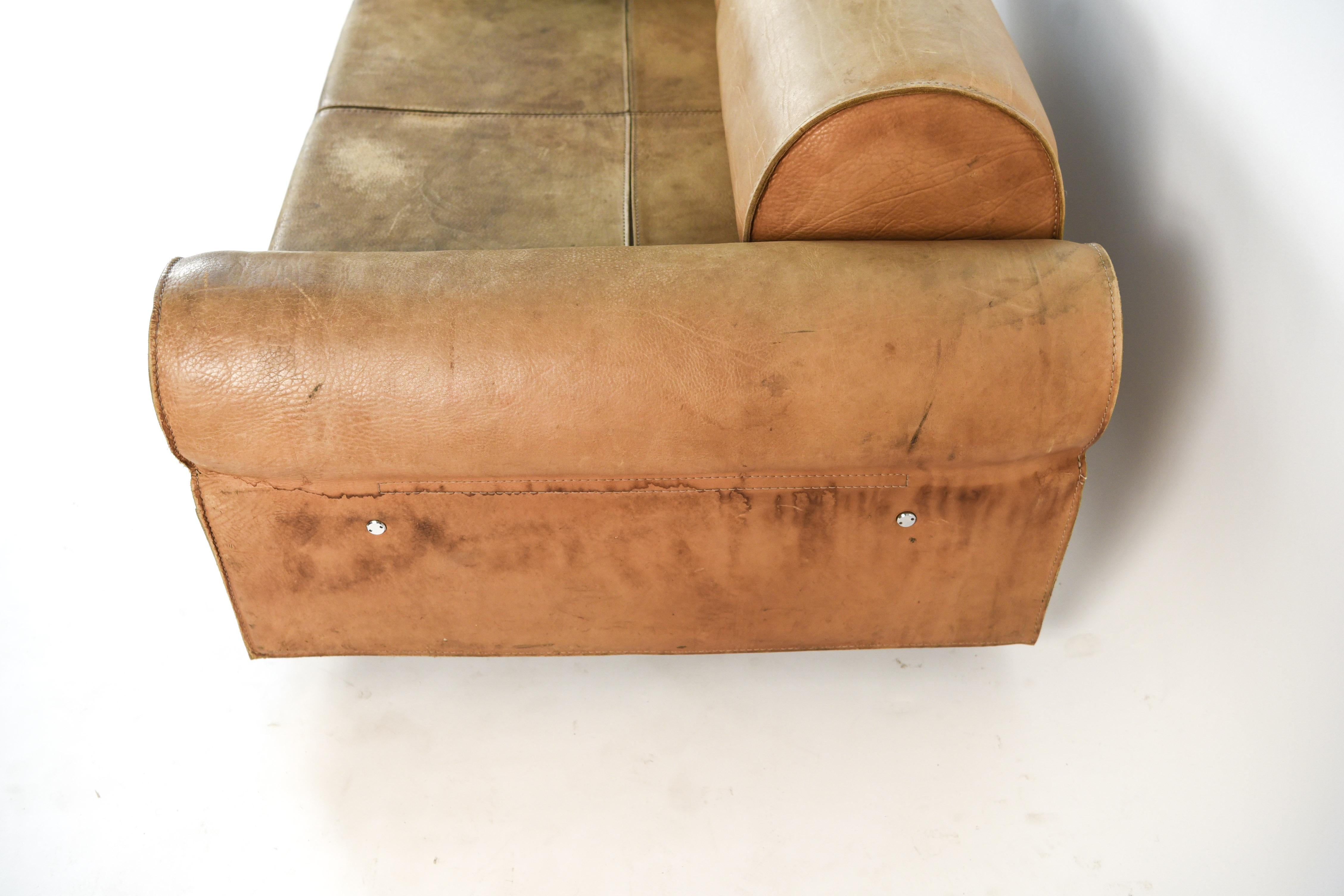 Marzio Cecchi Italian Brown Buffalo Leather Sofa, 1970 5