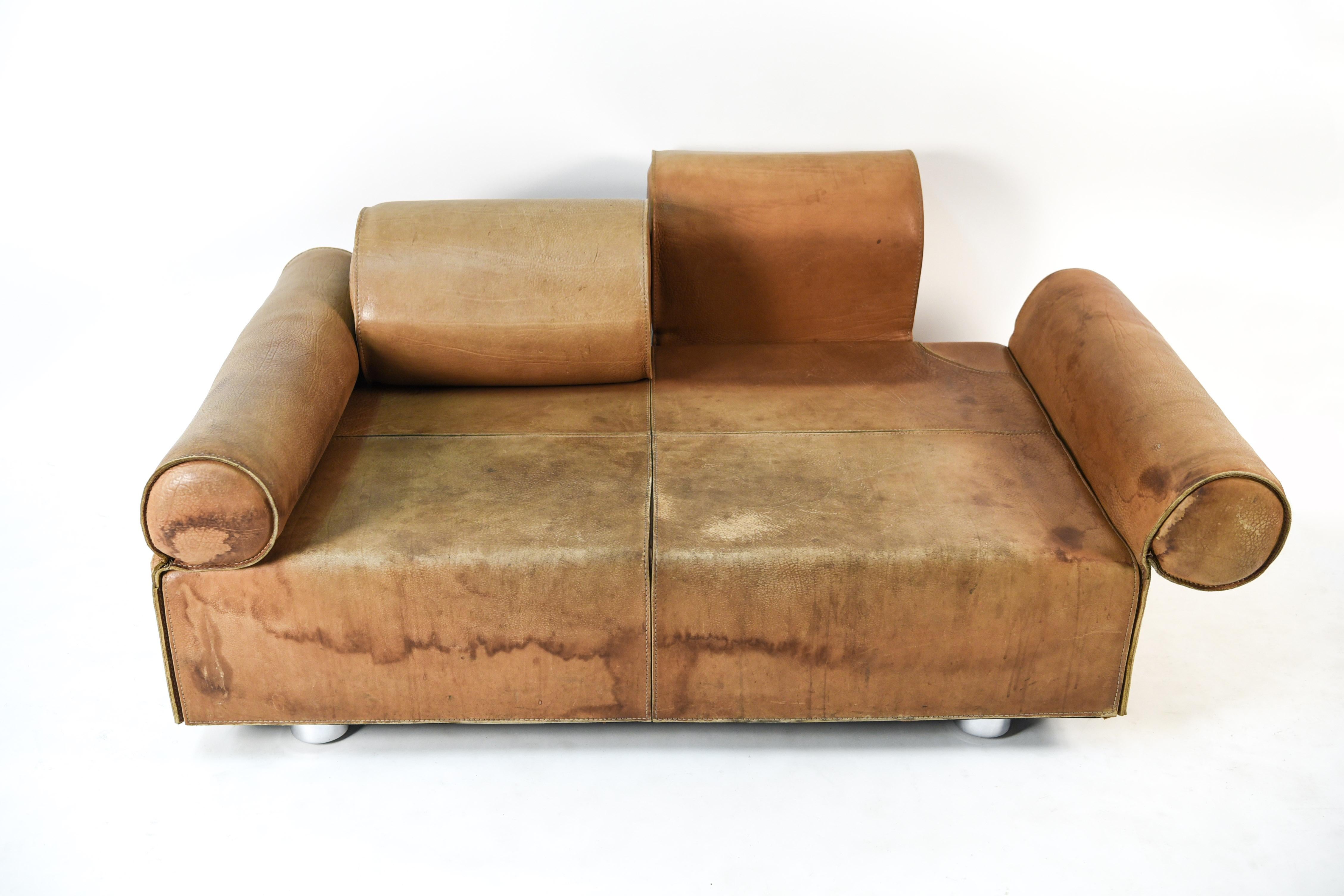 Marzio Cecchi Italian Brown Buffalo Leather Sofa, 1970 6