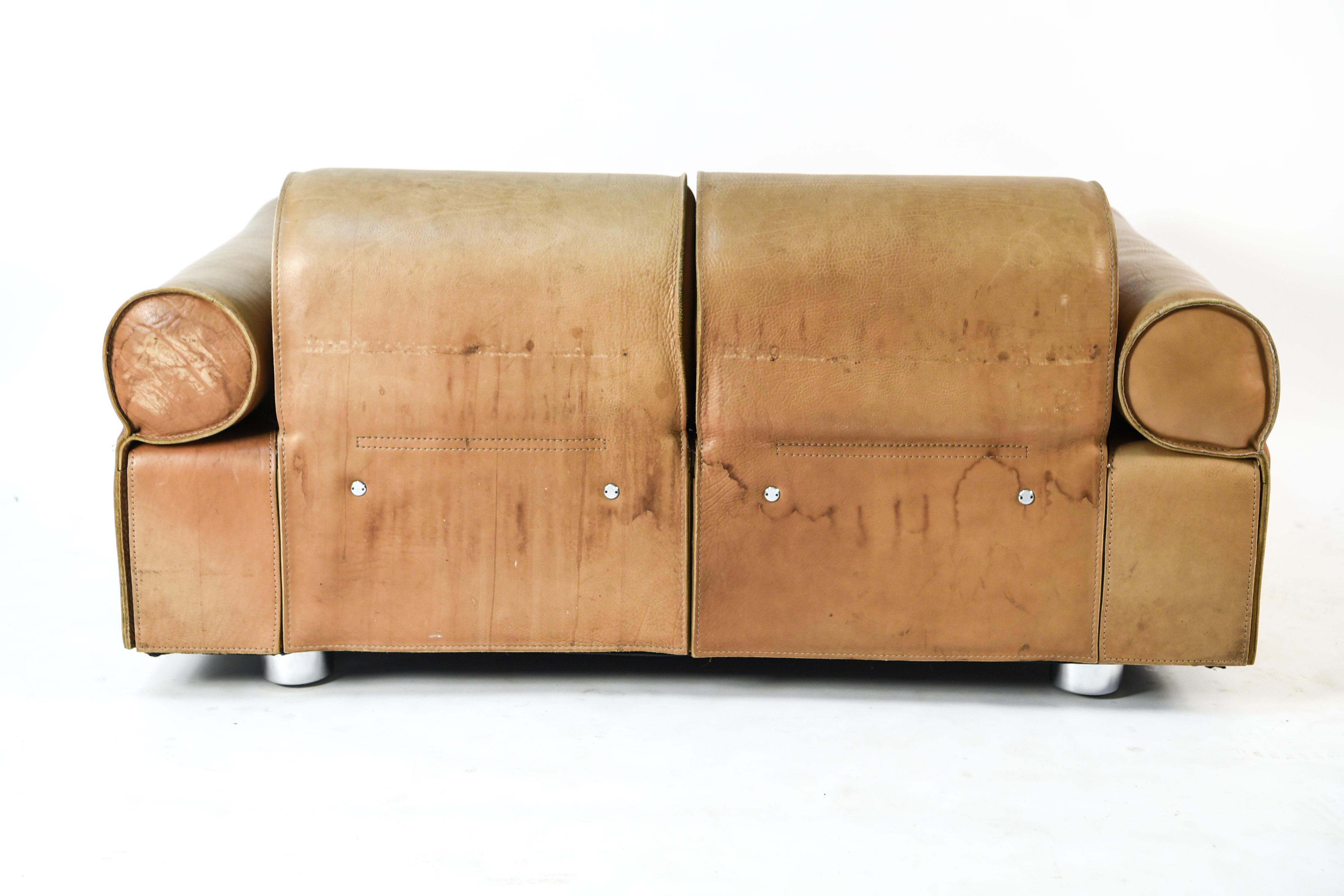 Marzio Cecchi Italian Brown Buffalo Leather Sofa, 1970 9