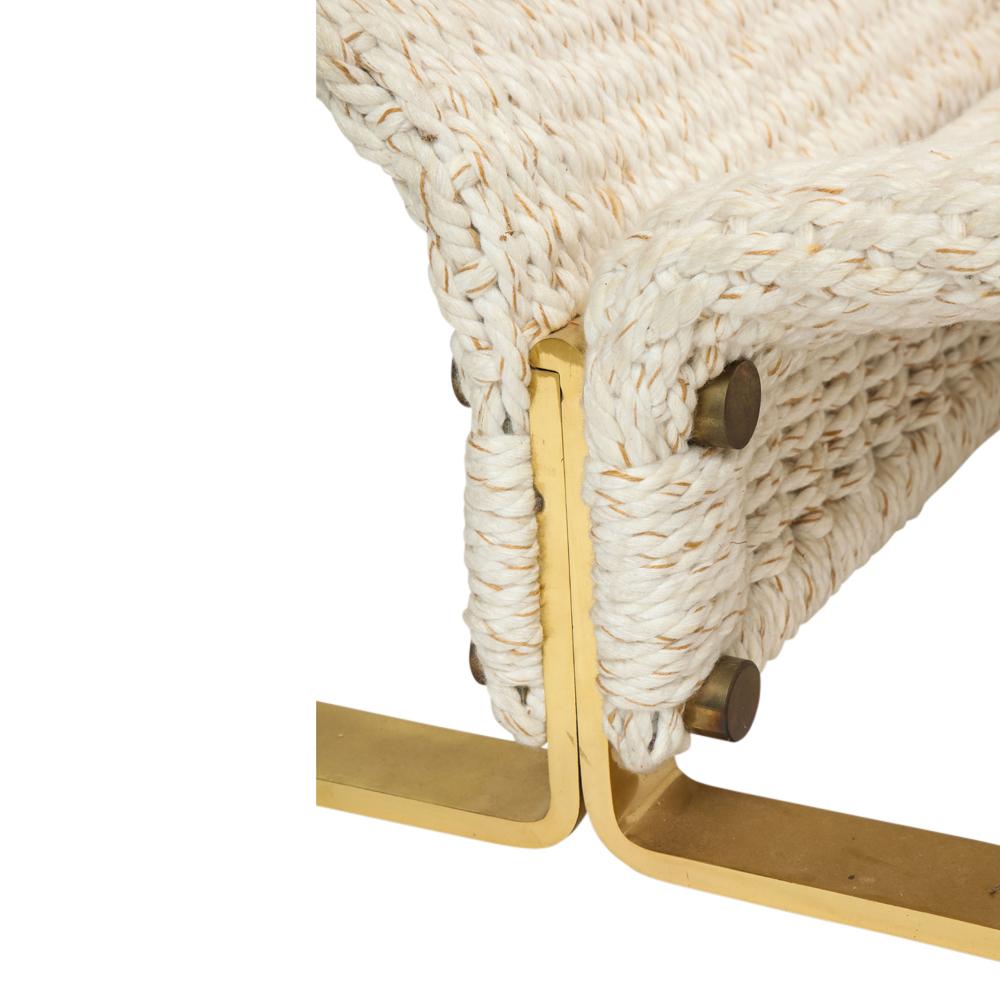 Marzio Cecchi Lounge Chair and Ottoman, Woven Rope and Brass 3