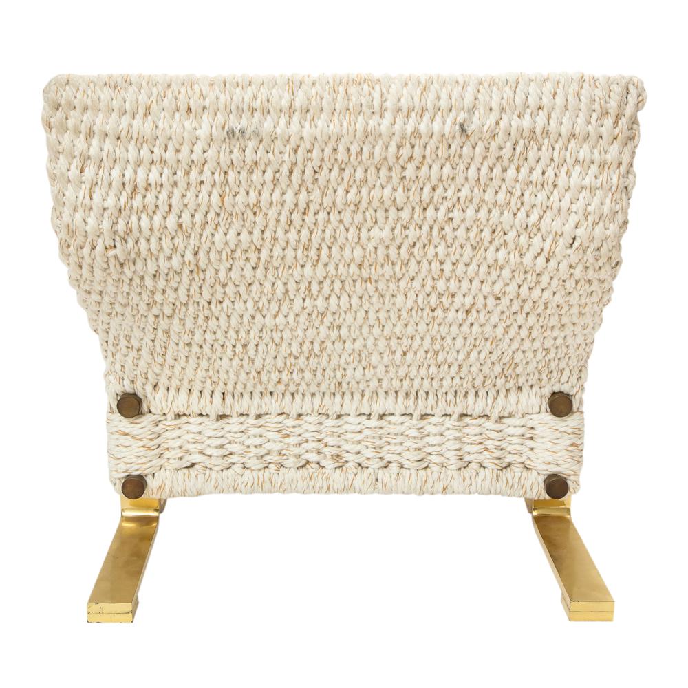 Marzio Cecchi Lounge Chair and Ottoman, Woven Rope and Brass 4