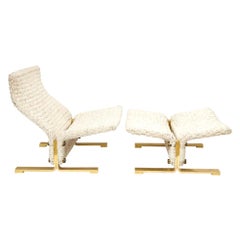 Marzio Cecchi Lounge Chair and Ottoman, Woven Rope and Brass
