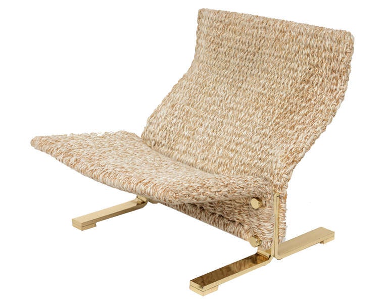 Mid-Century Modern Marzio Cecchi Lounge Chairs, Woven Rope and Brass