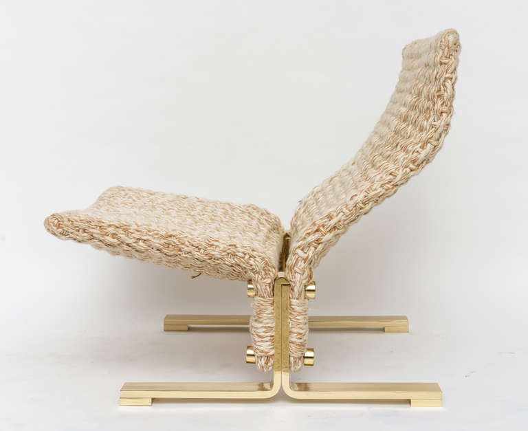 Polished Marzio Cecchi Lounge Chairs, Woven Rope and Brass