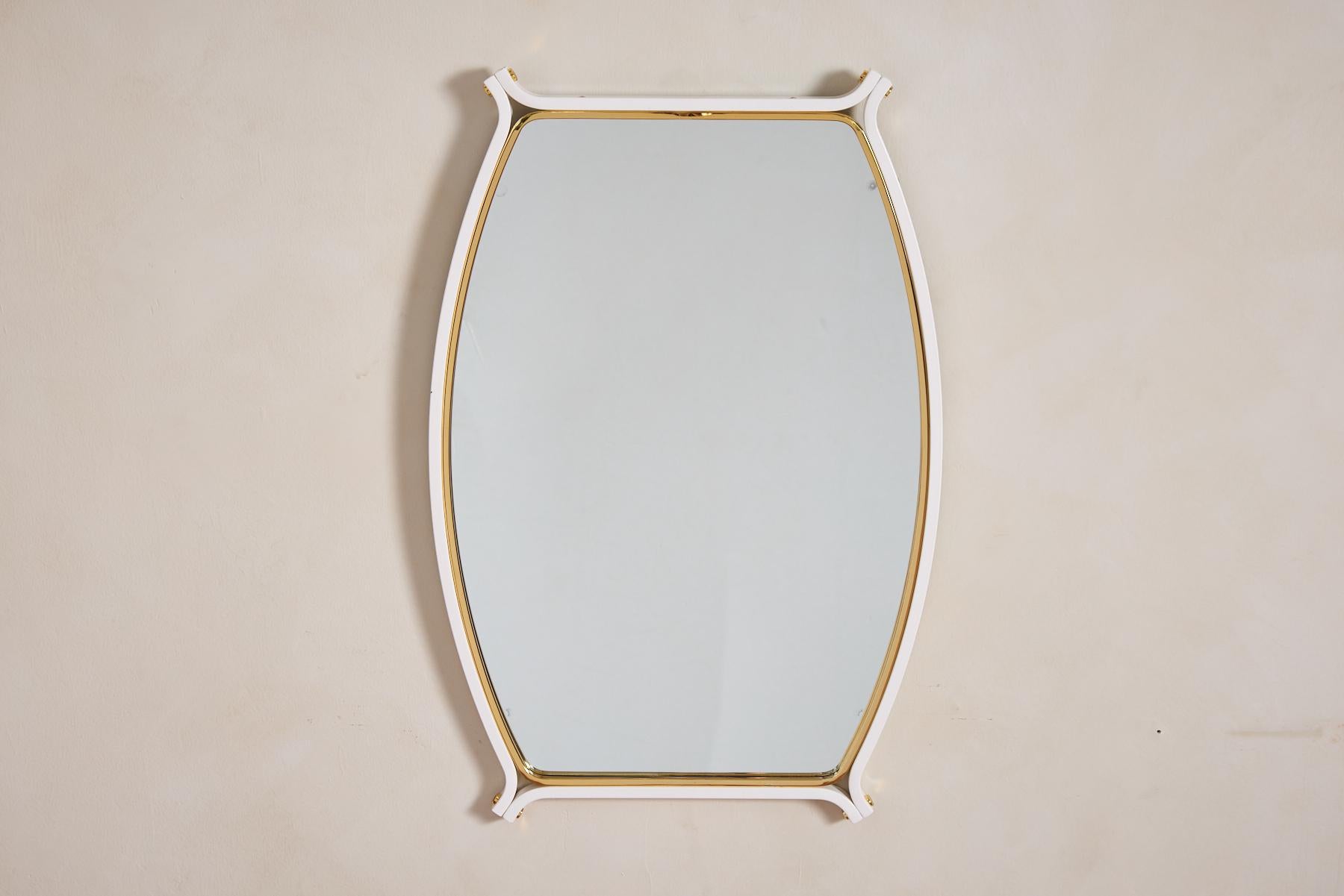Marzio Cecchi Mirror, Italy 1970's
White lacquered frame with interior brass trim and pointed corners 
