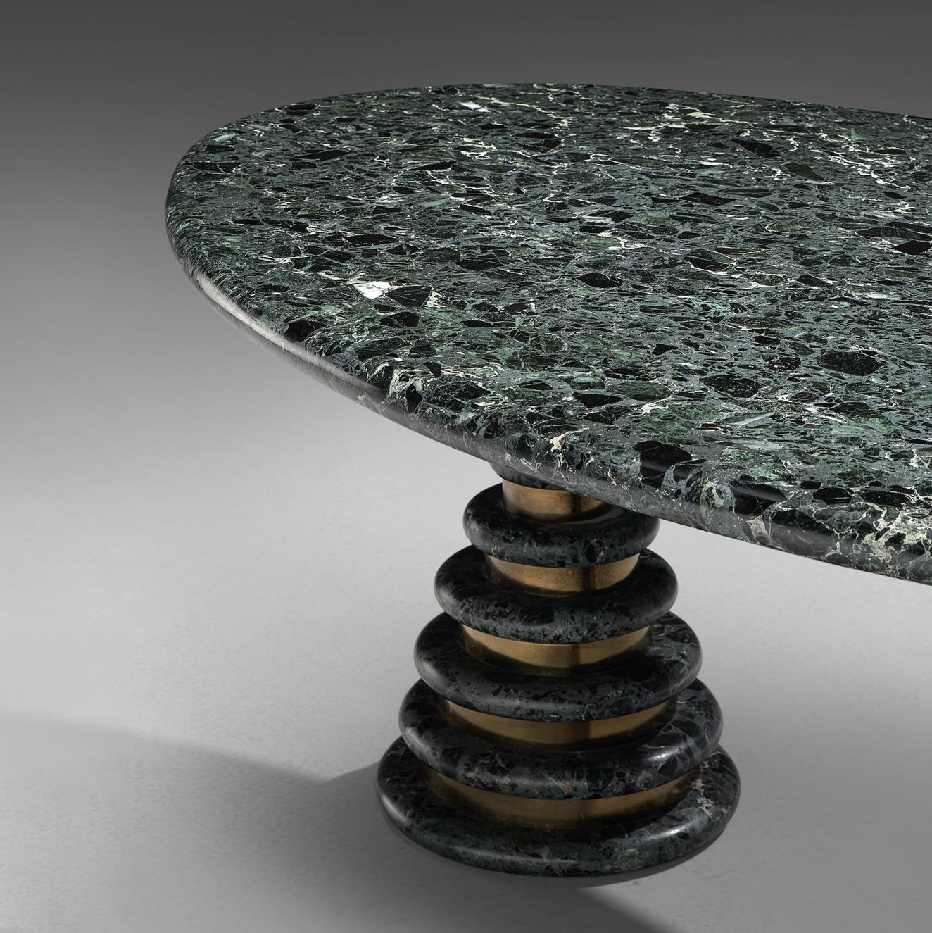 Marzio Cecchi Oval Green Marble Dining Table In Good Condition In Waalwijk, NL