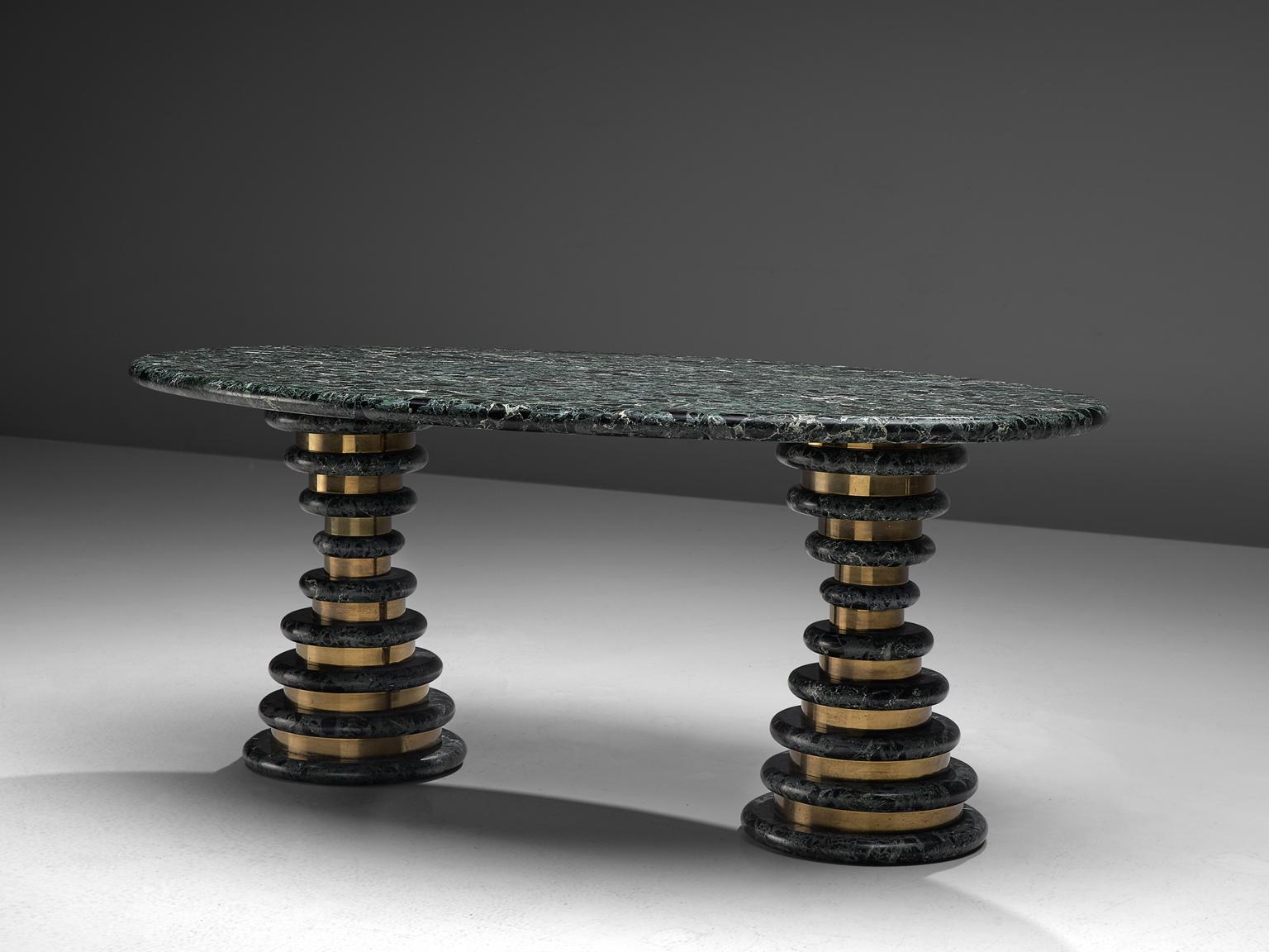 Marzio Cecchi for Studio Most, centre table, in green marble and brass, Italy, 1960s.

Very special green marble table designed by Marzio Cecchi. The design of this table is from the 1960s and haven't been produced at large-scale. This kind of