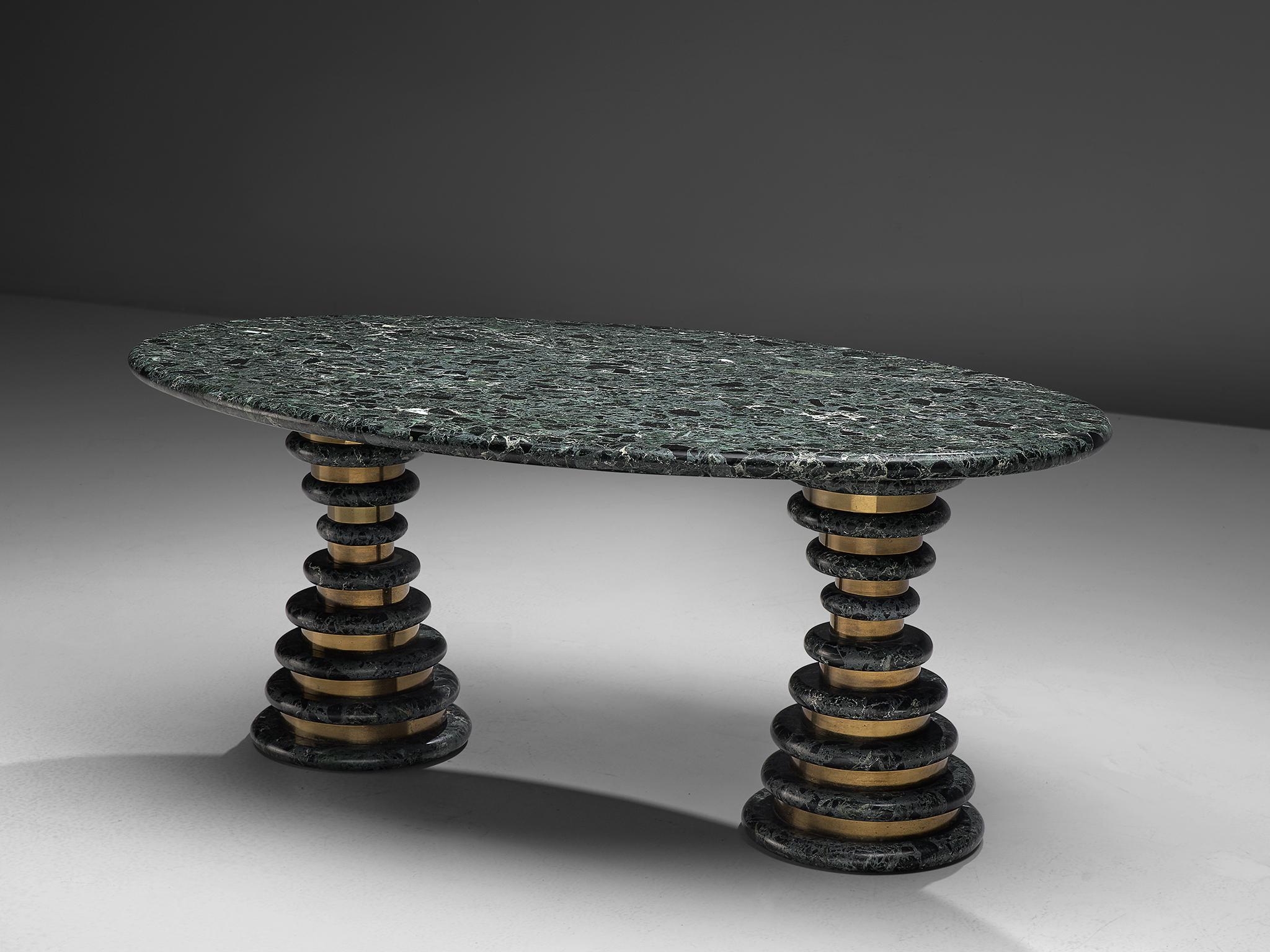 Marzio Cecchi for Studio Most, centre table, in green marble and brass, Italy, 1960s.

Very special green marble table designed by Marzio Cecchi. The design of this table is from the 1960s and haven't been produced at large-scale. This kind of