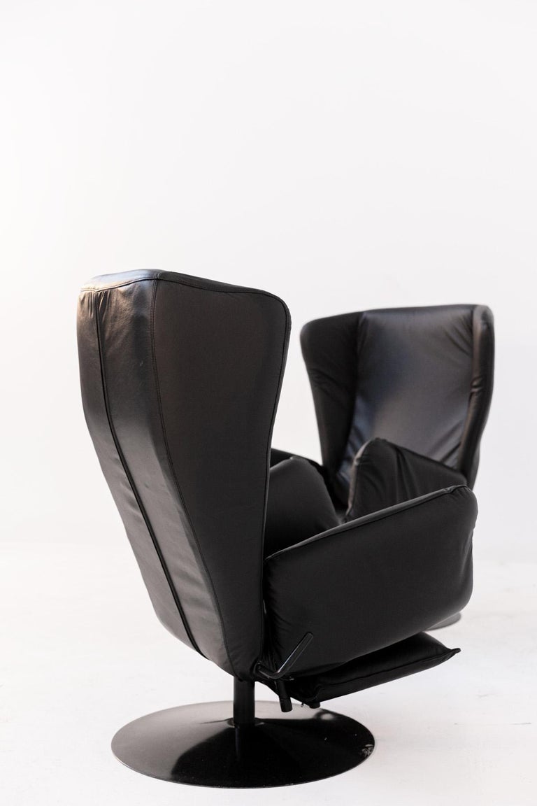 Marzio Cecchi Pair of Black Leather Armchairs For Sale 4