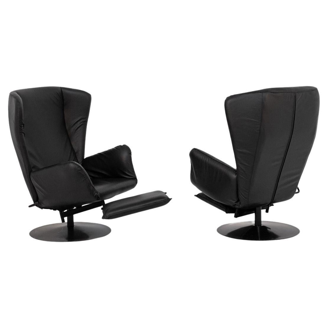 Pair of Italian Armchairs in Black Leather 