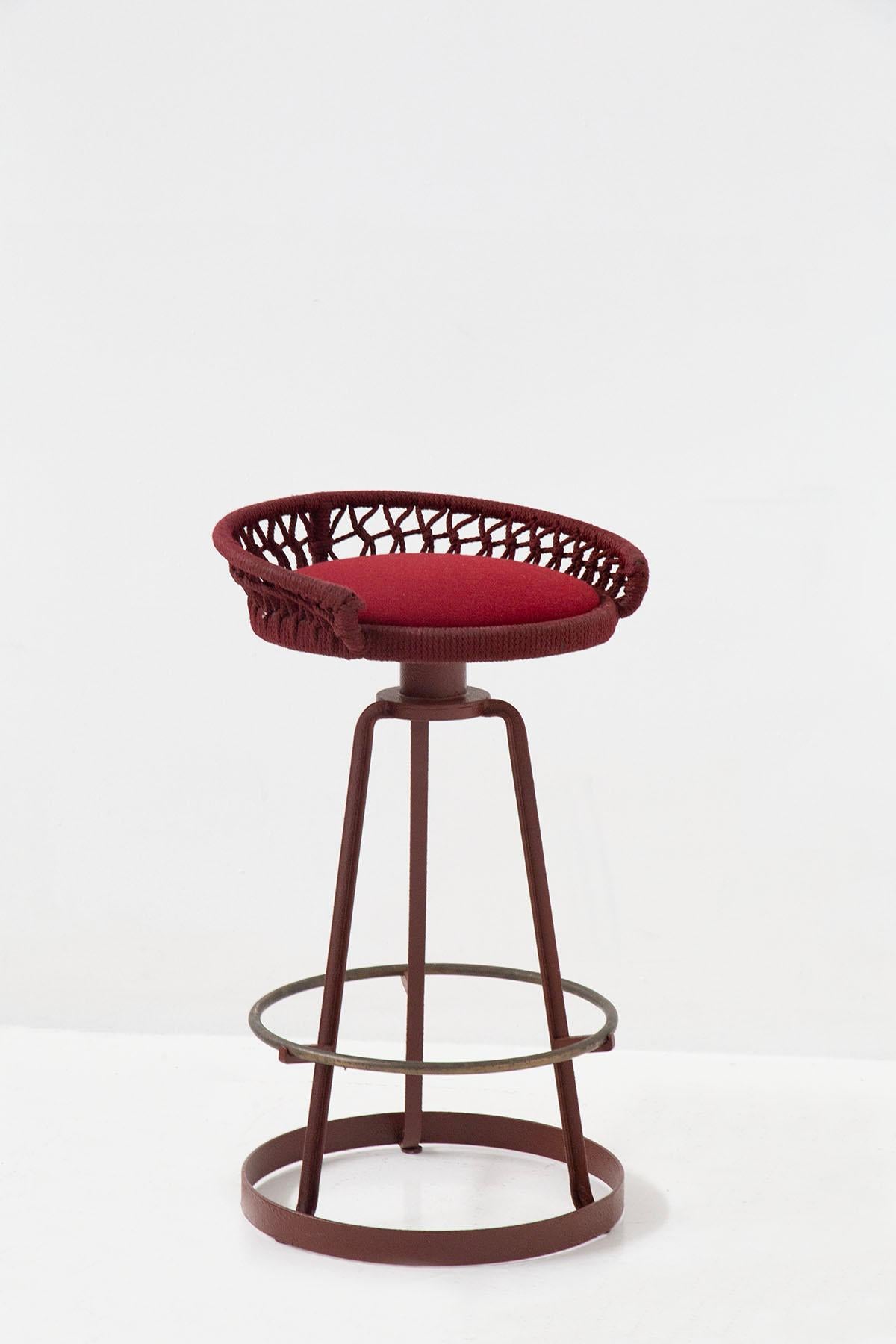 Marzio Cecchi Pair of Italian Red Rope High Stools In Good Condition For Sale In Milano, IT