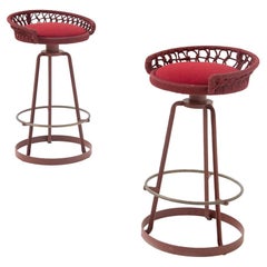 Used Marzio Cecchi Pair of Italian Red Rope High Stools