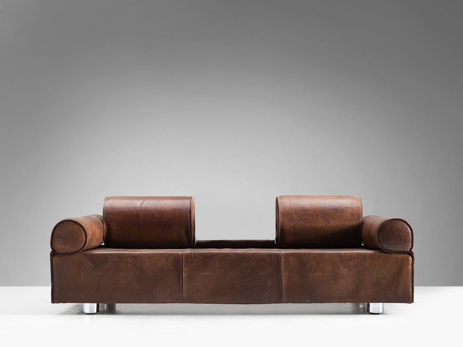 Marzio Cecchi Rare Brown Buffalo Leather Sofa 3