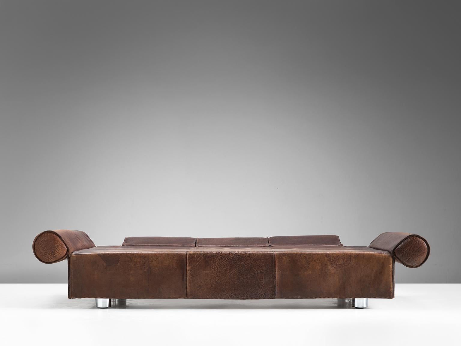 Italian Marzio Cecchi Rare Brown Buffalo Leather Sofa