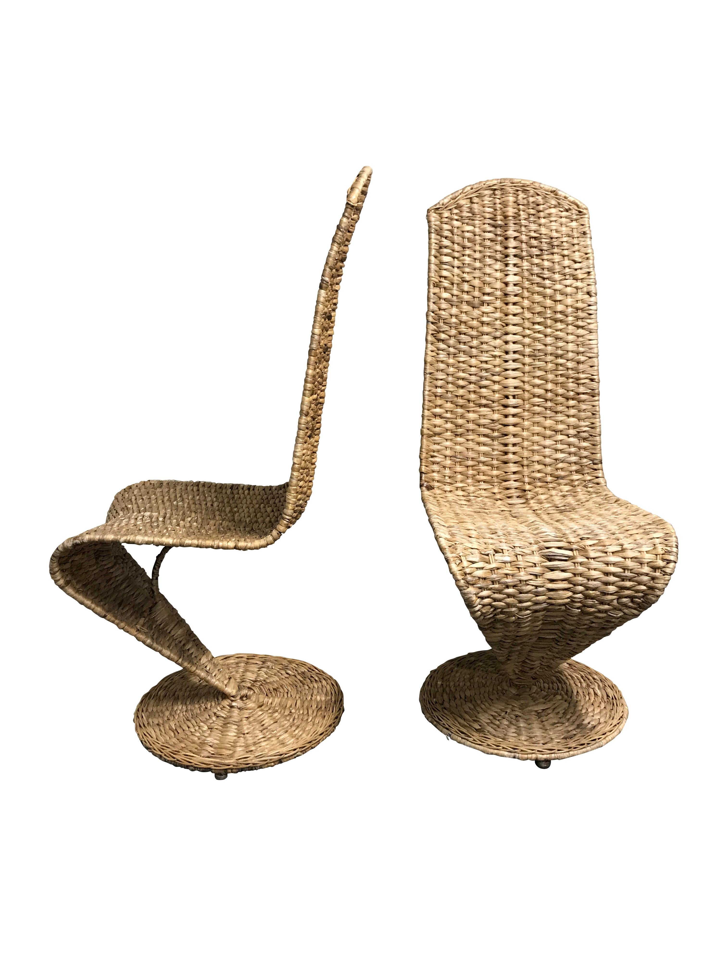 Marzio Cecchi Rattan 'S' Lounge Chairs, Set of Two, 1970s 1