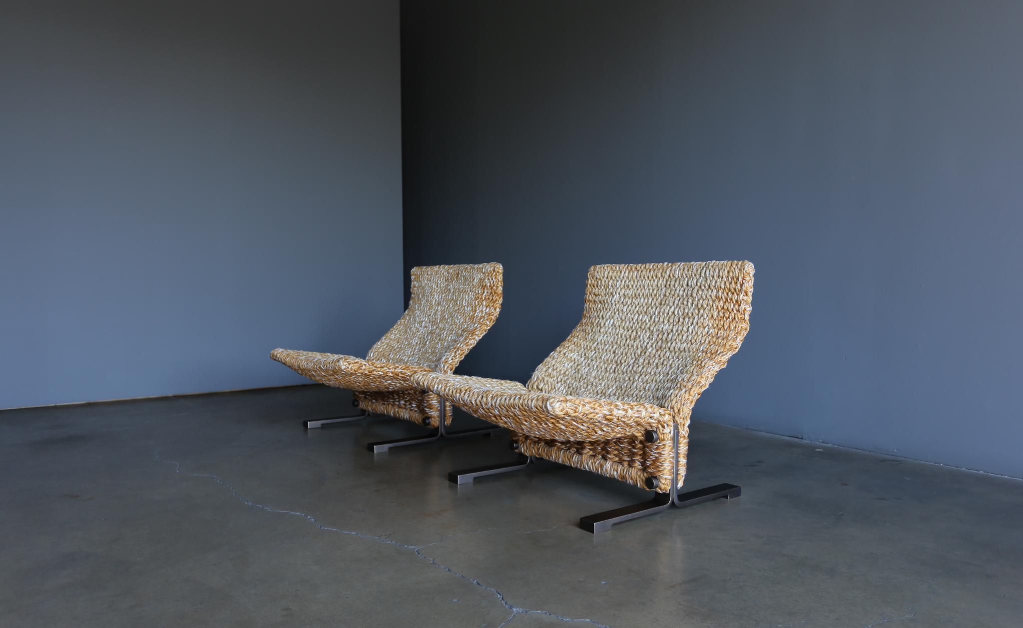 Marzio Cecchi rope & bronze lounge chairs, circa 1975.