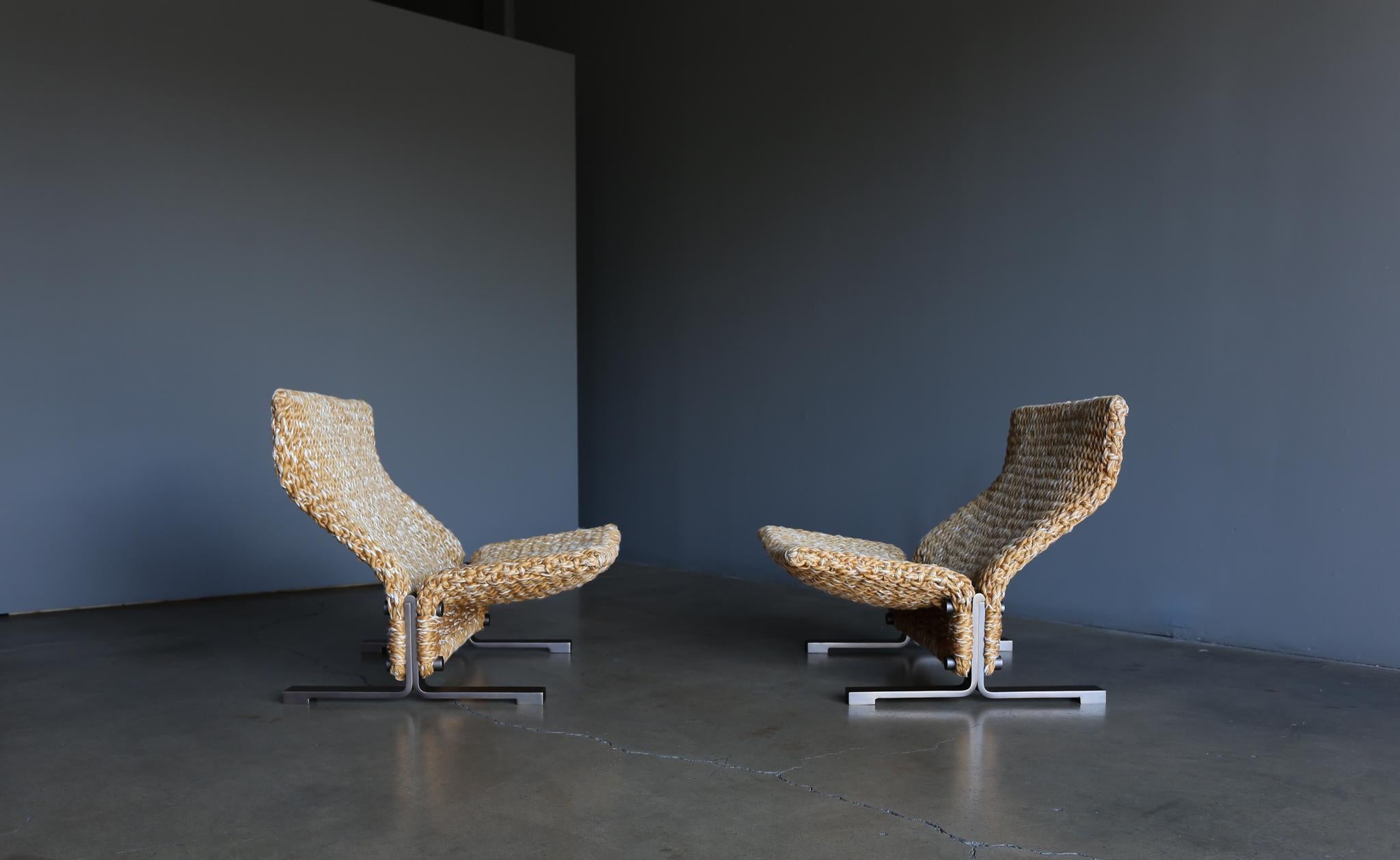 Mid-Century Modern Marzio Cecchi Rope & Bronze Lounge Chairs, circa 1975