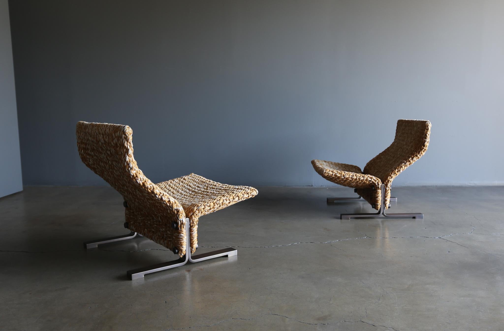 Bronzed Marzio Cecchi Rope & Bronze Lounge Chairs, circa 1975