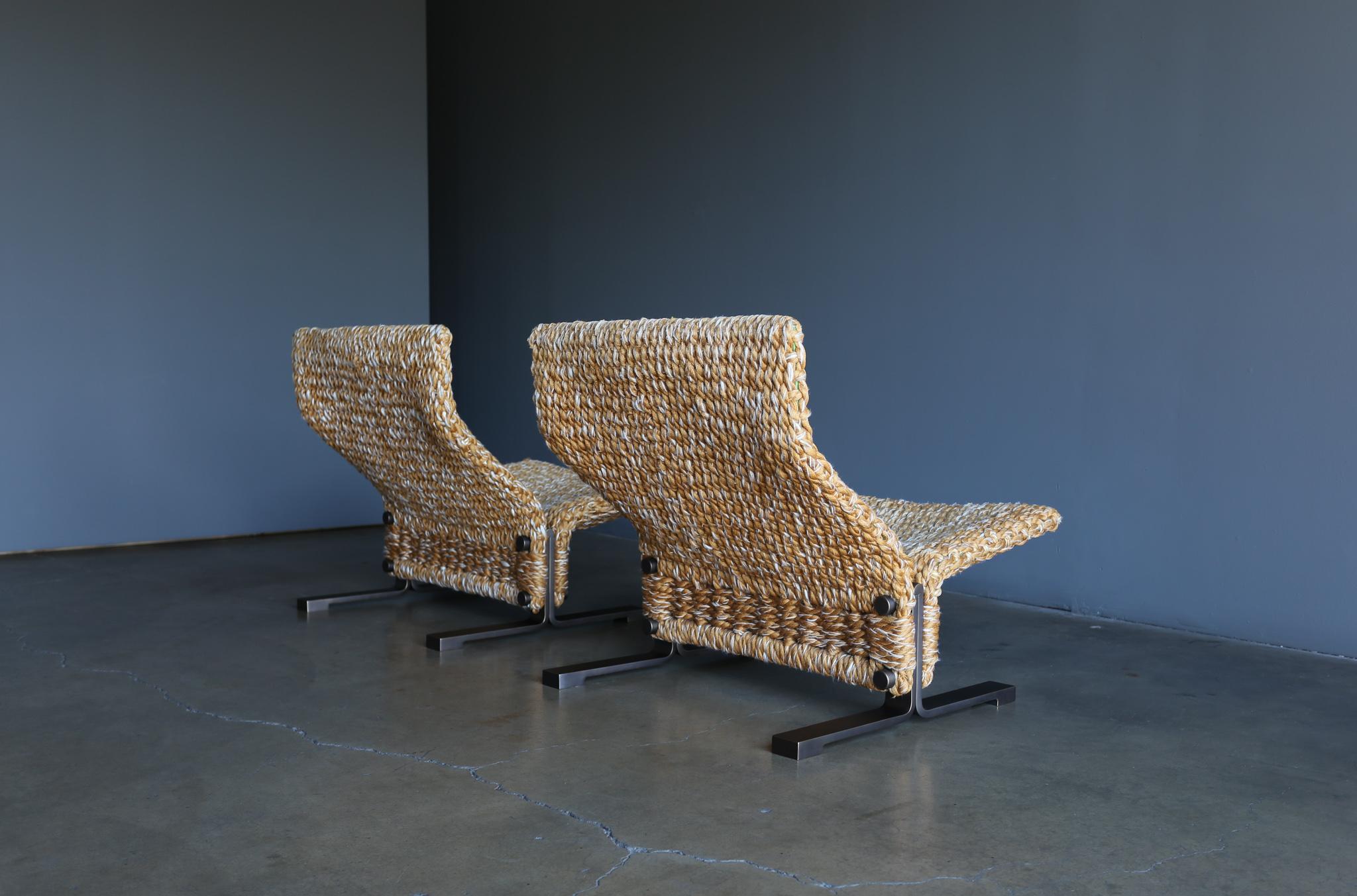 Marzio Cecchi Rope & Bronze Lounge Chairs, circa 1975 In Good Condition In Costa Mesa, CA