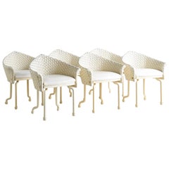 Marzio Cecchi Set of 6 Ivory Stitched Leather Dining Chairs