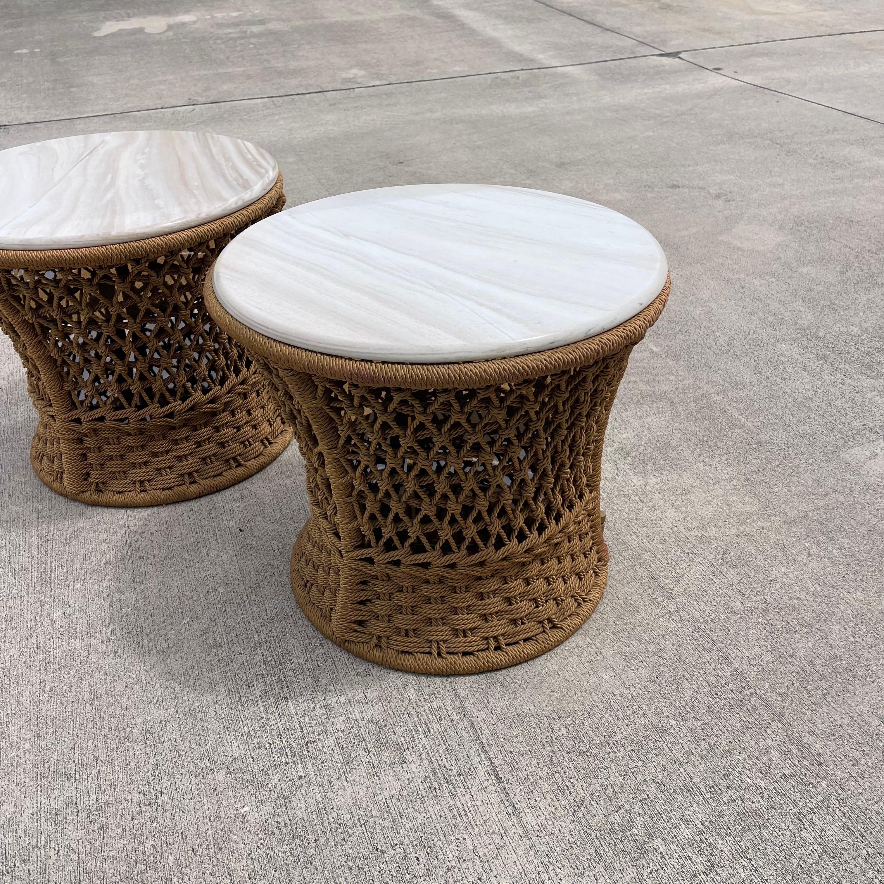 Marzio Cecchi Studio Most Rope Travertine Top Side Tables or Nightstands, a Pair en vente 5
