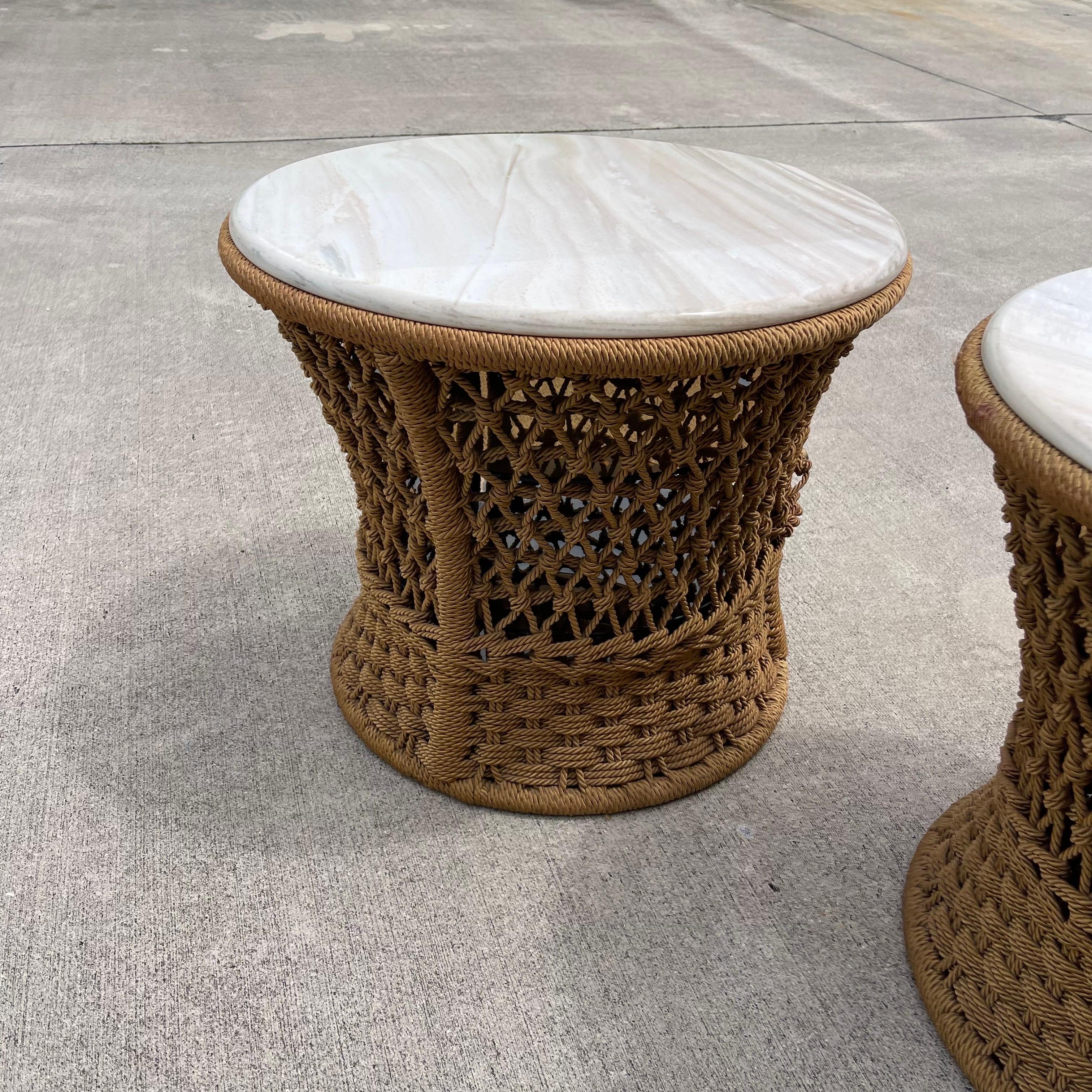 Marzio Cecchi Studio Most Rope Travertine Top Side Tables or Nightstands, a Pair en vente 6