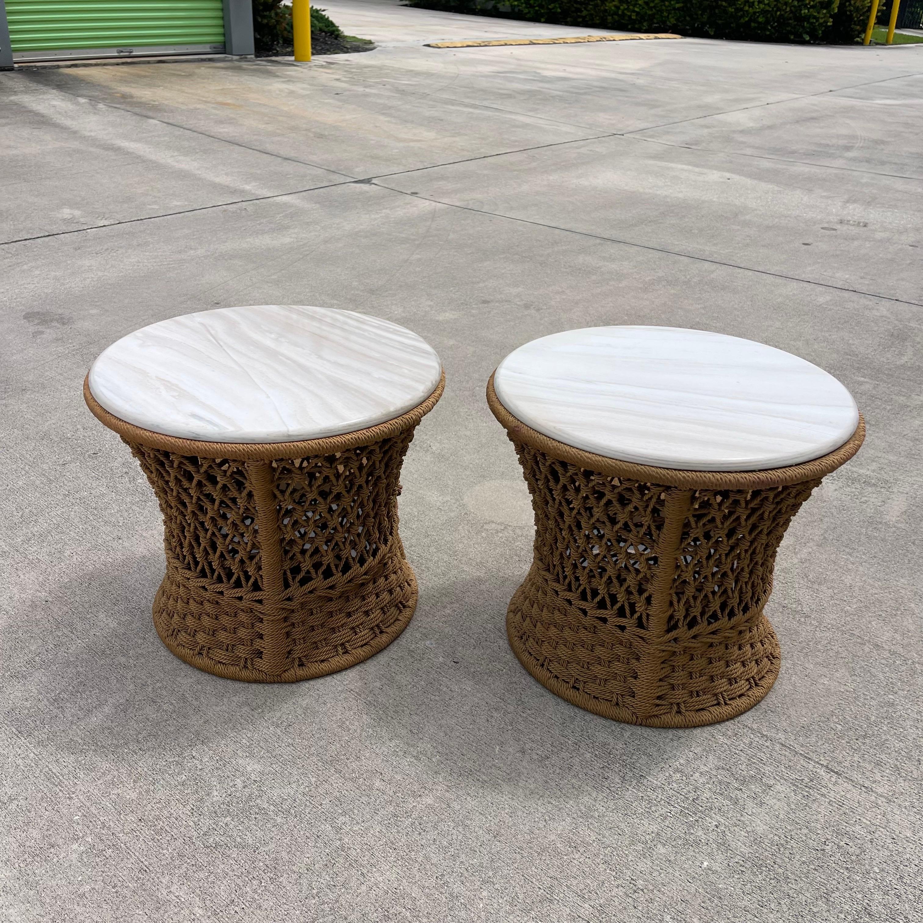 Marzio Cecchi Studio Most Rope Travertine Top Side Tables or Nightstands, a Pair en vente 12