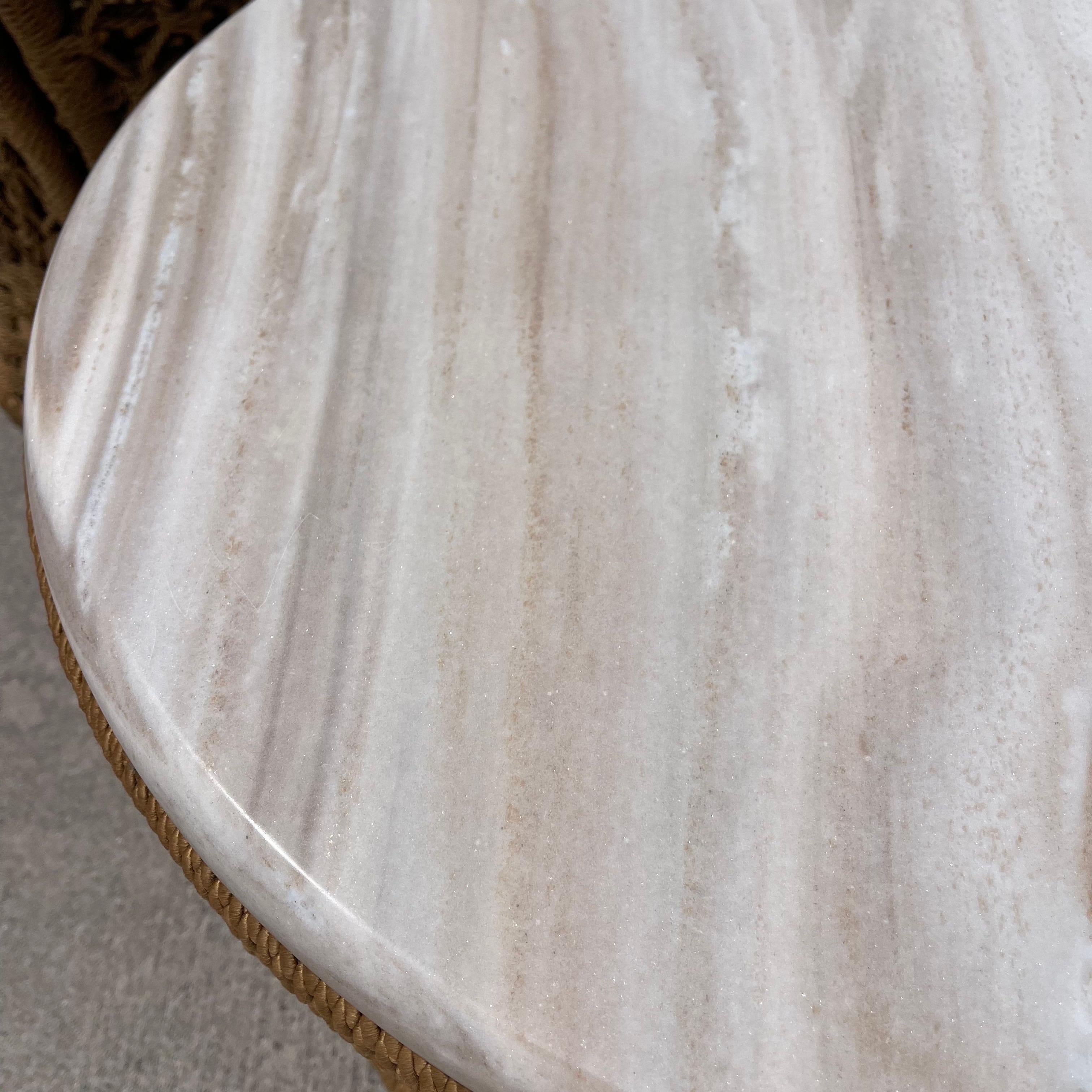 Fin du 20e siècle Marzio Cecchi Studio Most Rope Travertine Top Side Tables or Nightstands, a Pair en vente