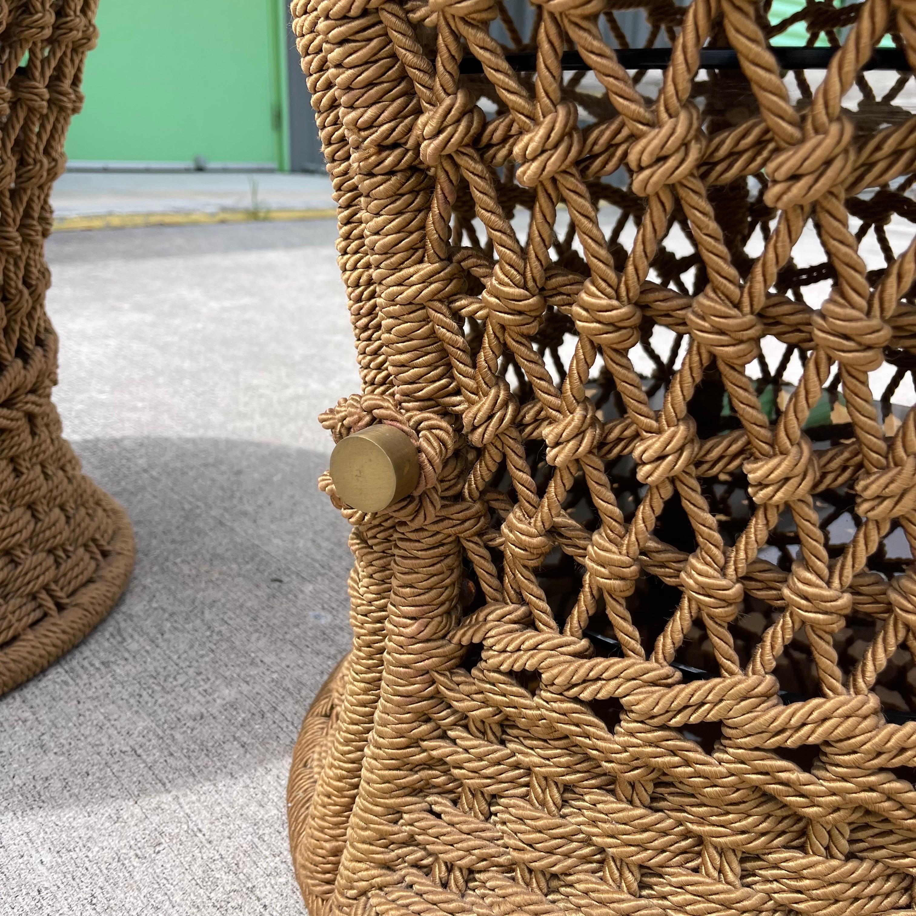 Marzio Cecchi Studio Most Rope Travertine Top Side Tables or Nightstands, a Pair en vente 2
