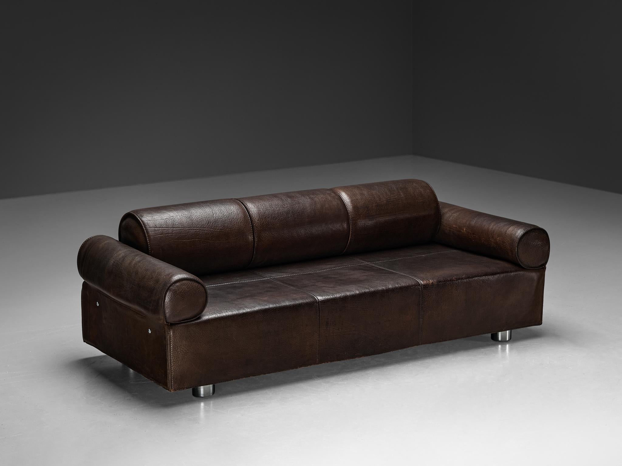 Post-Modern Marzio Cecchi Transformable Sofa in Buffalo Leather  For Sale