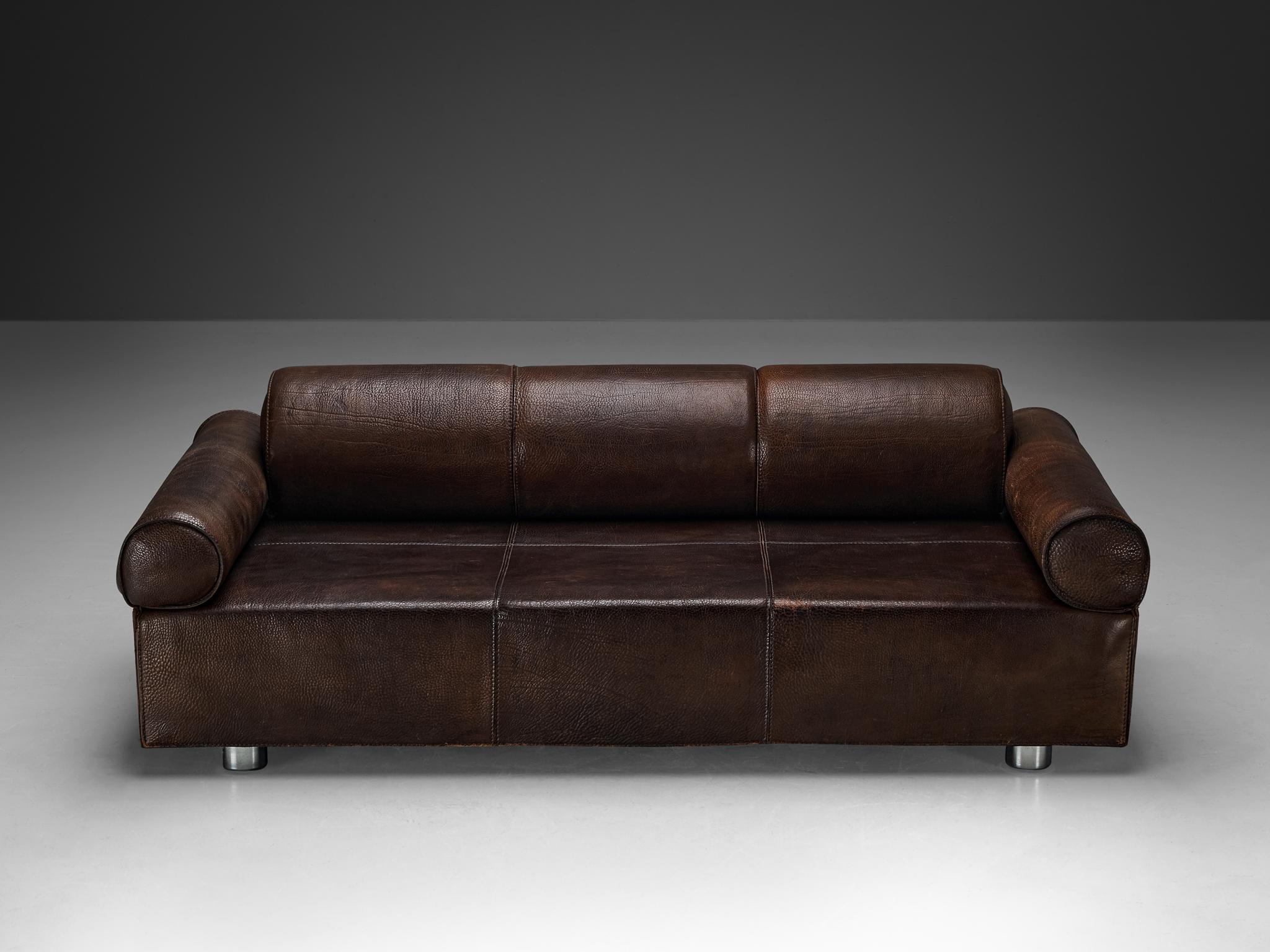 Italian Marzio Cecchi Transformable Sofa in Buffalo Leather  For Sale